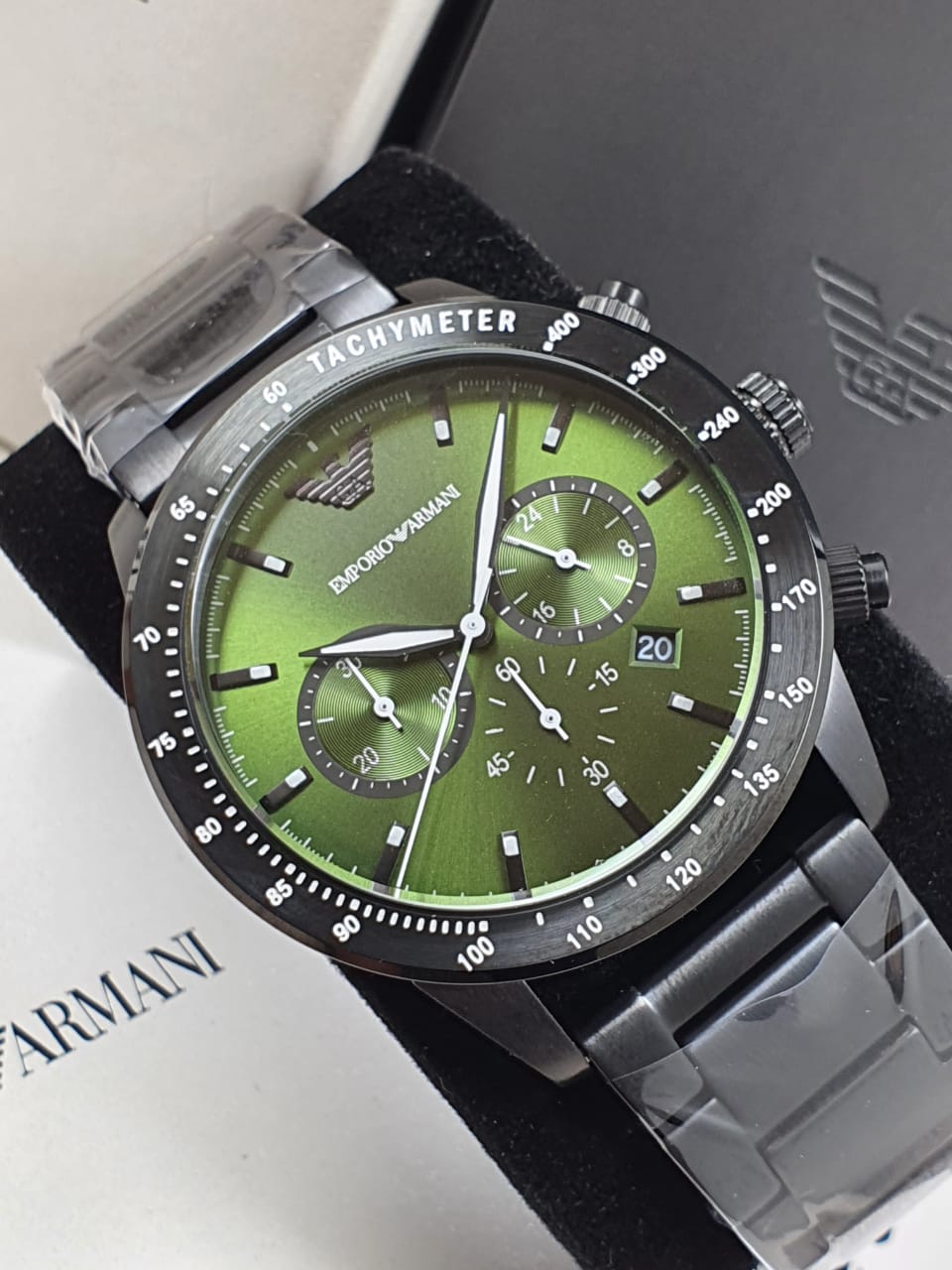 Emporio Armani Men's Chronograph Stainless Steel Green Dial 43mm Watch