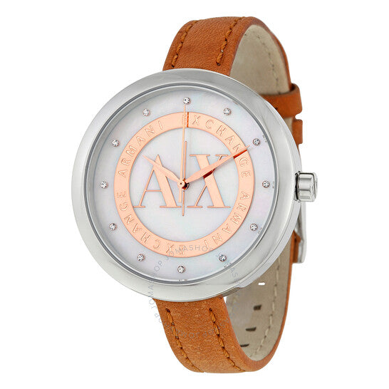 ARMANI EXCHANGE Jullietta Mother Of Pearl Dial Light Brown Leather Lad