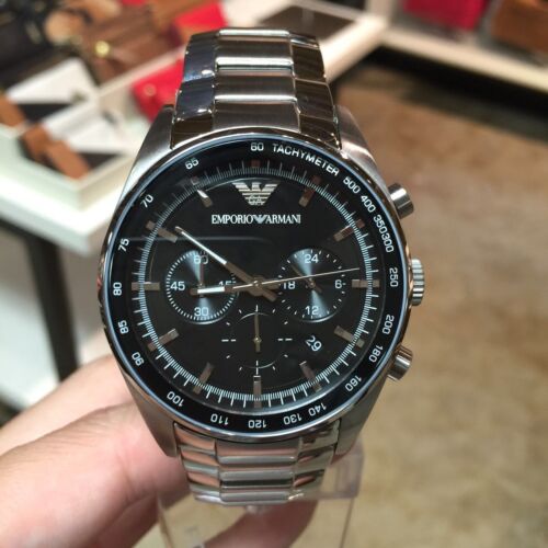 Emporio Armani Men's Chronograph Stainless Steel Black Dial 43mm Watch