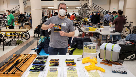 ROK Straps and Banana Guard products being shown at the Nomadic Products booth at the Seattle Bike Swap