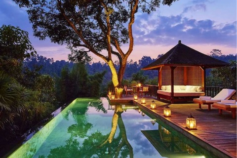 Como Shambhala Estate Bali swimming pool view in evening sunset