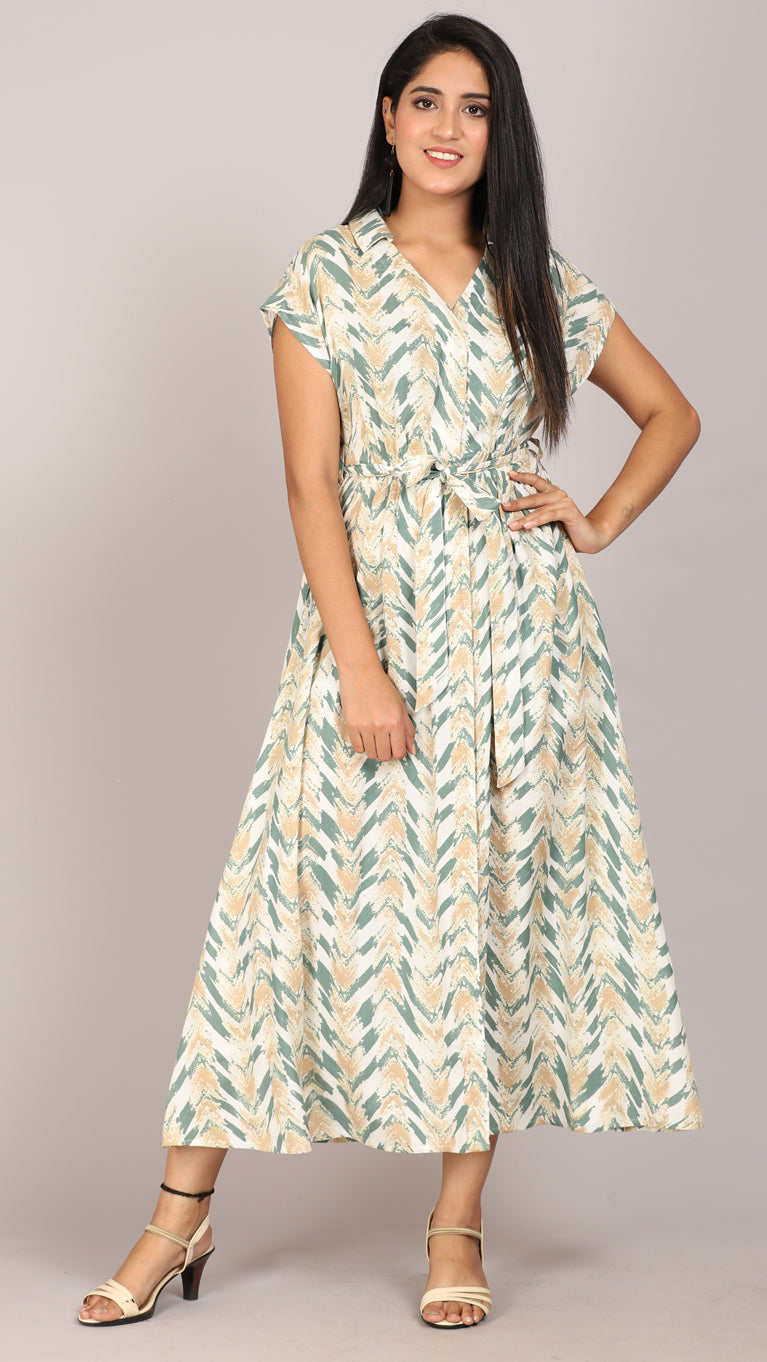 Pastel shades printed long dress - ALOFI - Women Designer Dresses