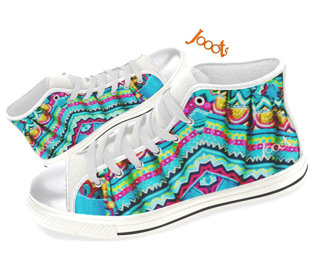 Sneakers for girls. High tops. Canvas keds multi color, batik