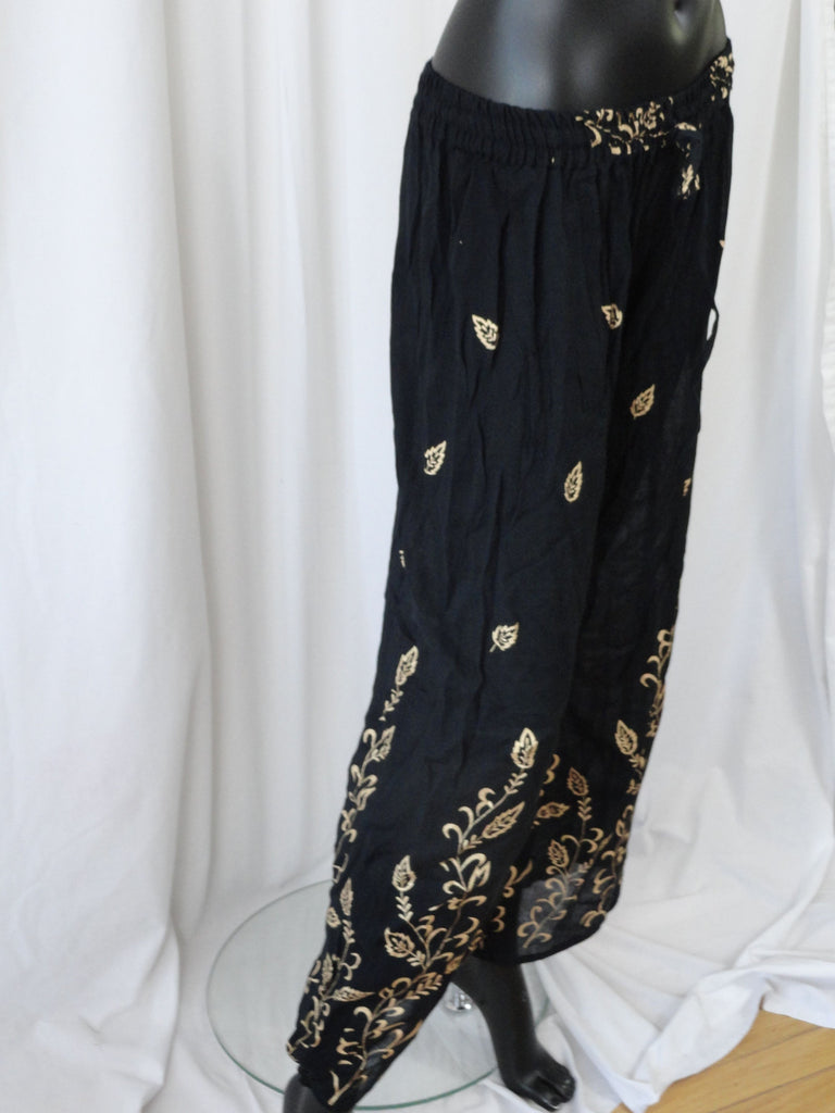 Black & gold Palazzo Yoga Harem Pants. Chic ethnic Meditation Baggy Gy ...