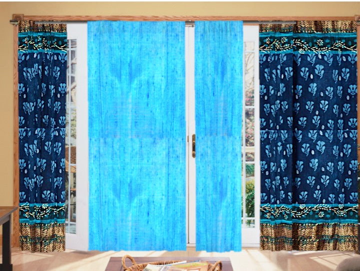 Indian Curtains Living Room Or Bed Room Drapes Turquoise Blue Plain Silk Print To Mix And Match From Artikrti