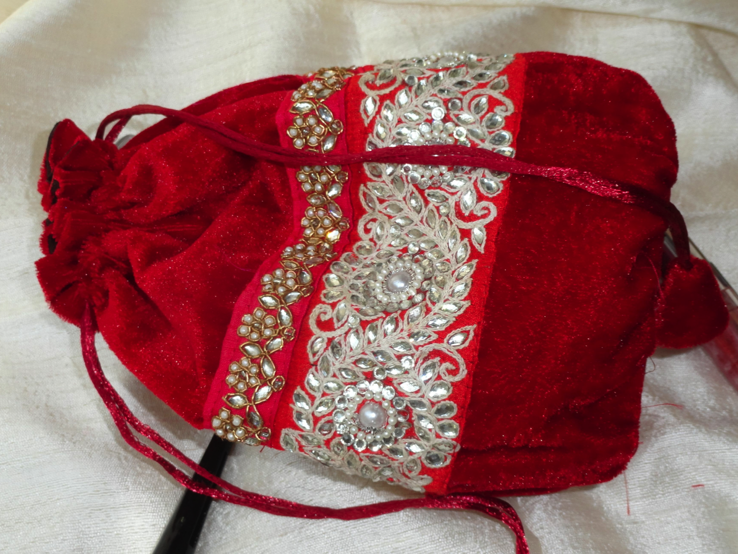 red velvet evening bag