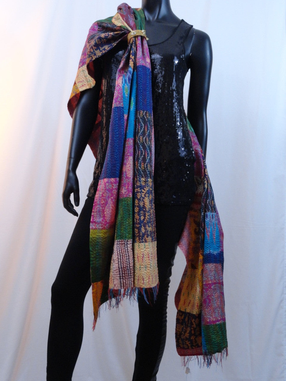 Silk shawl, stole, scarf. Ethnic Indian silk stole or wrap, patchwork ...