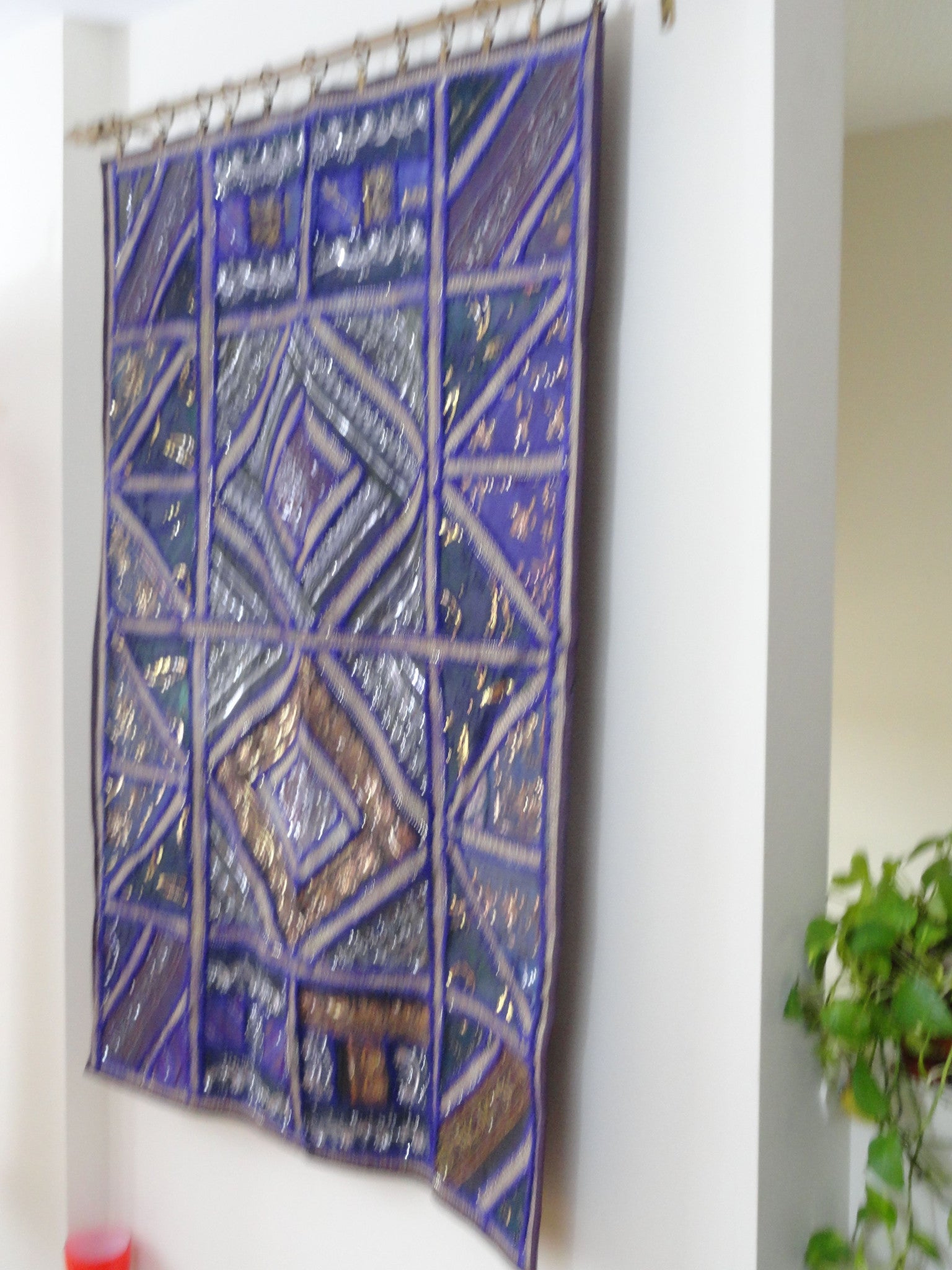 Fabric Wall Tapestry. Wall hanging. Purple Strokes-embroidery and patc ...