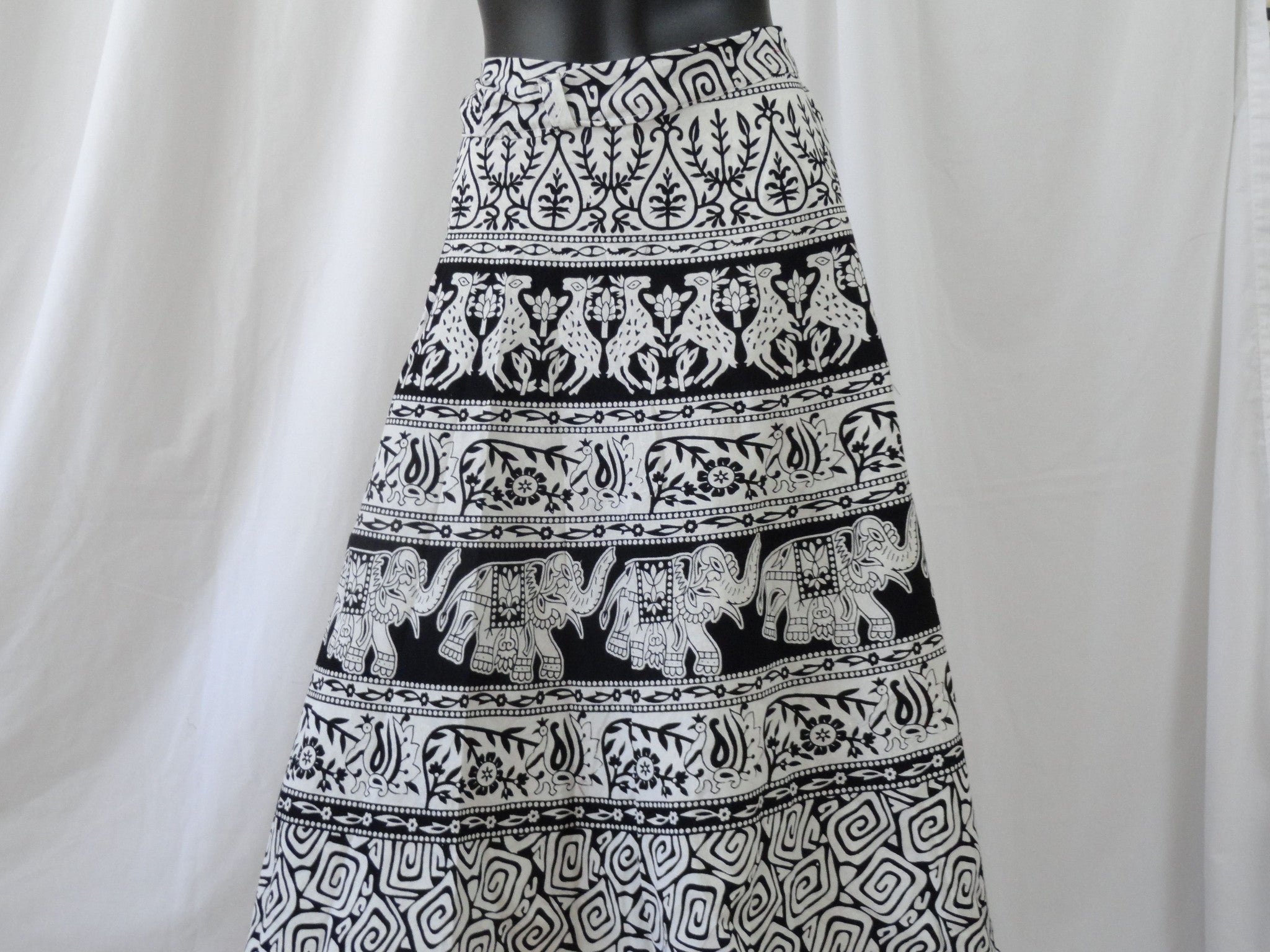 Wraparound skirt. Indian boho, cotton handprinted skirt. Maxi, long, b ...