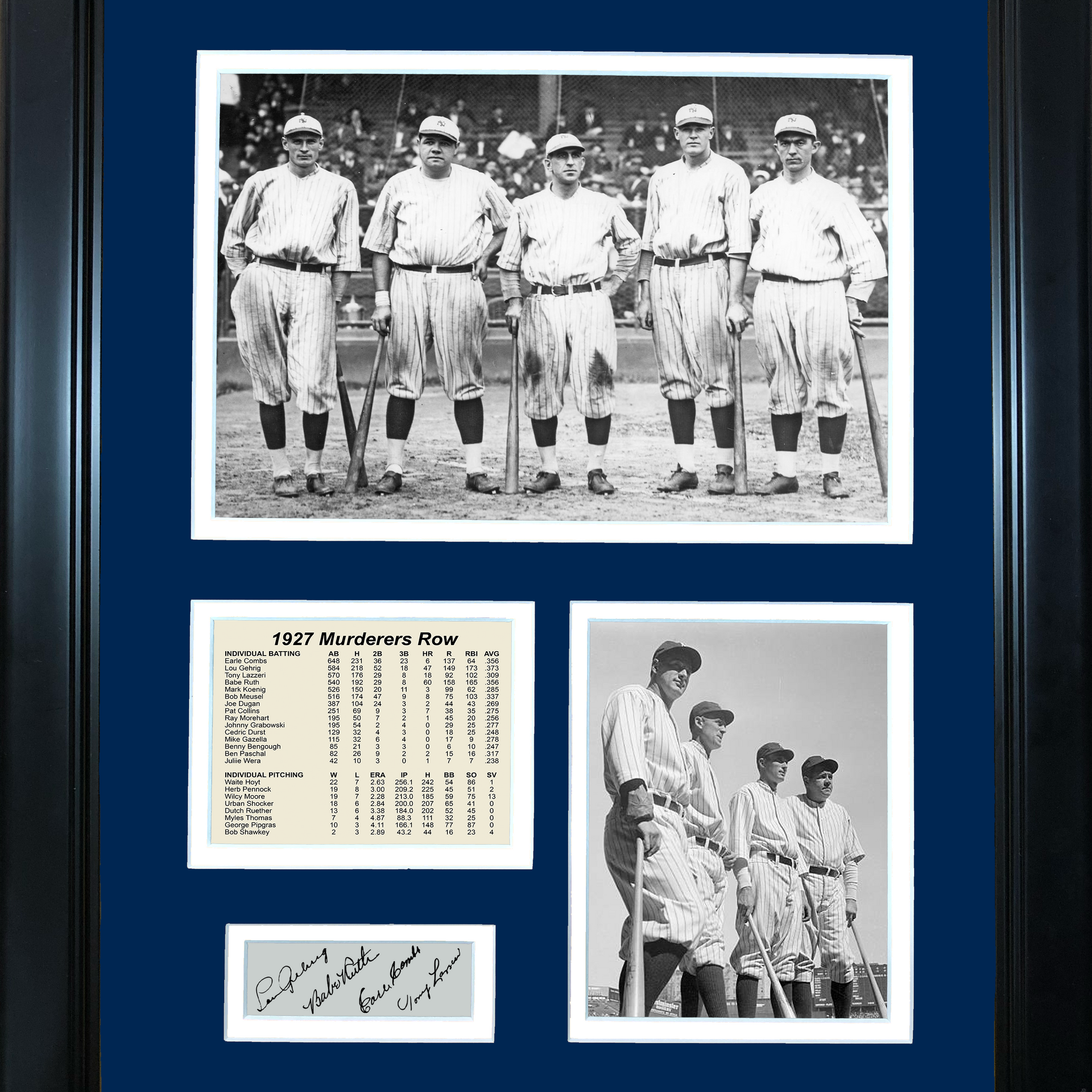  New York Yankees 1927 Murderer's Row Lineup Collectible, Framed Photo Collage Wall Art Decor - 12x15