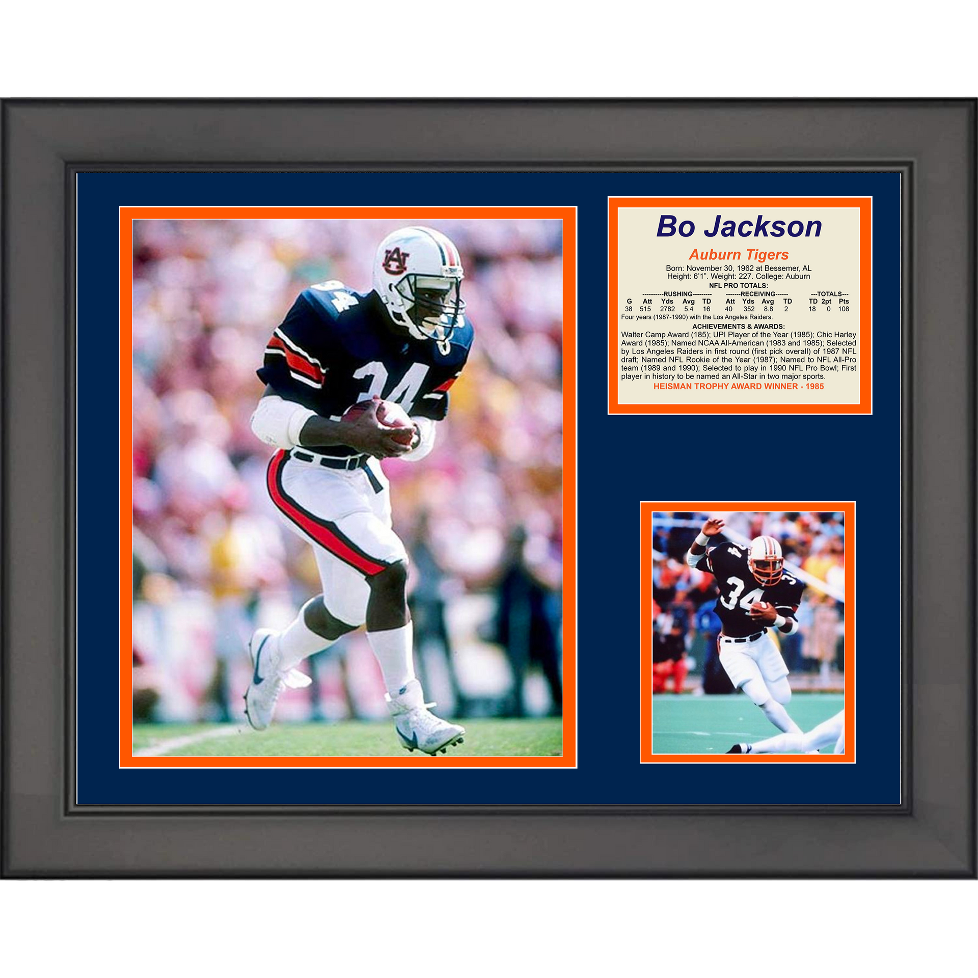 Framed Bo Jackson Auburn Tiger 12x15 College Football Photo