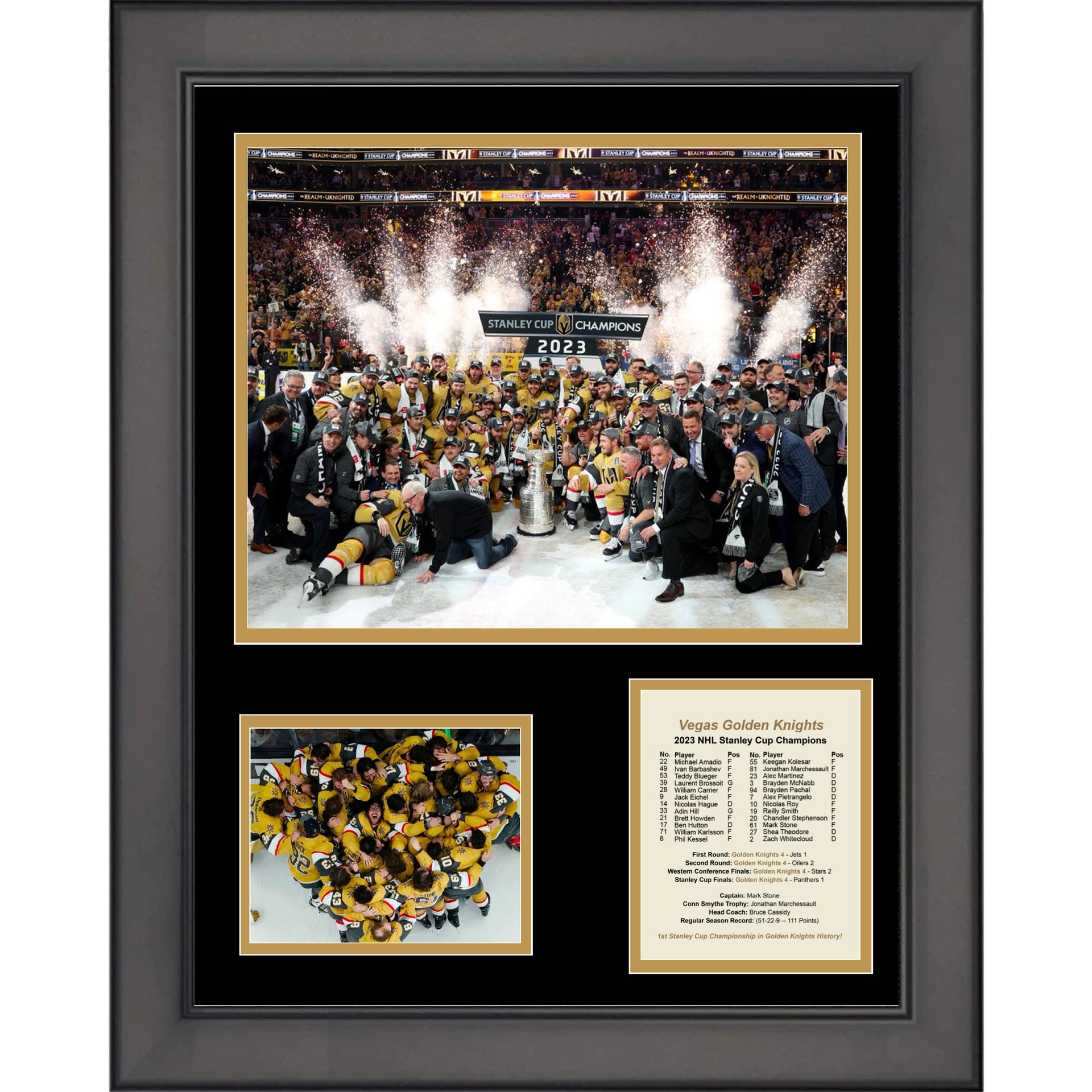 Vegas Golden Knights 2023 Stanley Cup Champions Framed 20'' x 24'' 3-Photograph Collage with Game-Used Ice from The Final - Limited Edition of