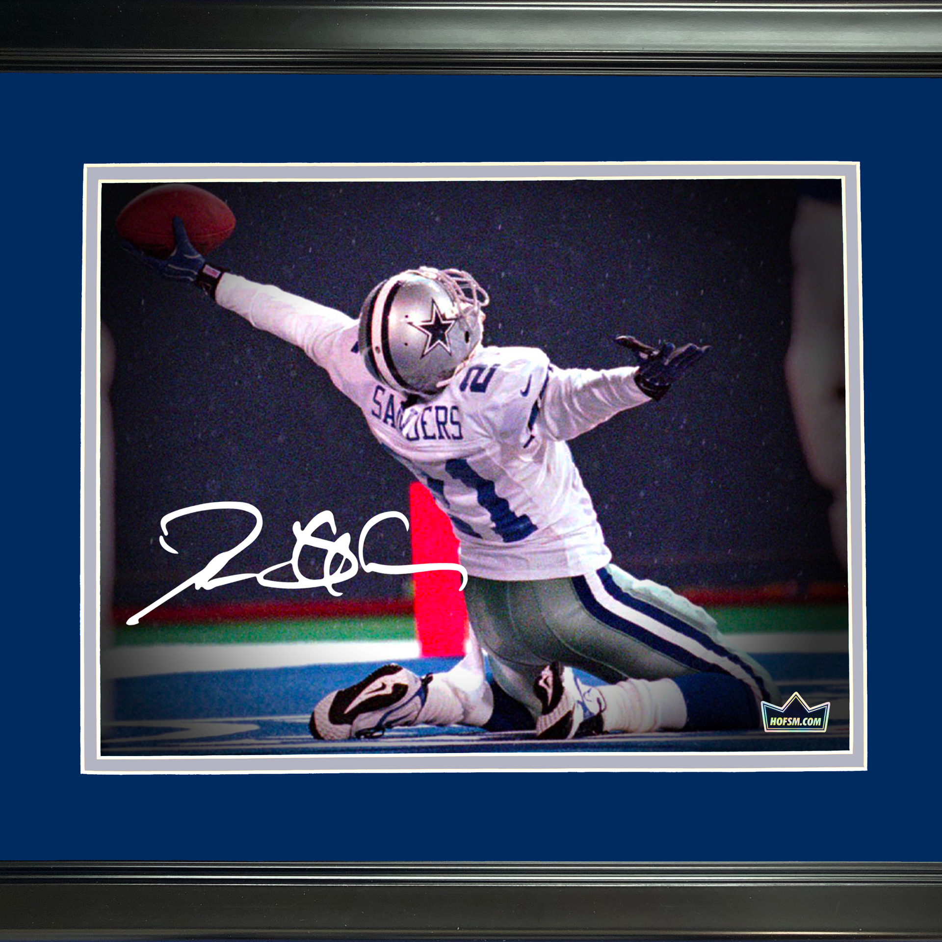 DALLAS COWBOYS DEION SANDERS AUTOGRAPHED FRAMED BLUE JERSEY