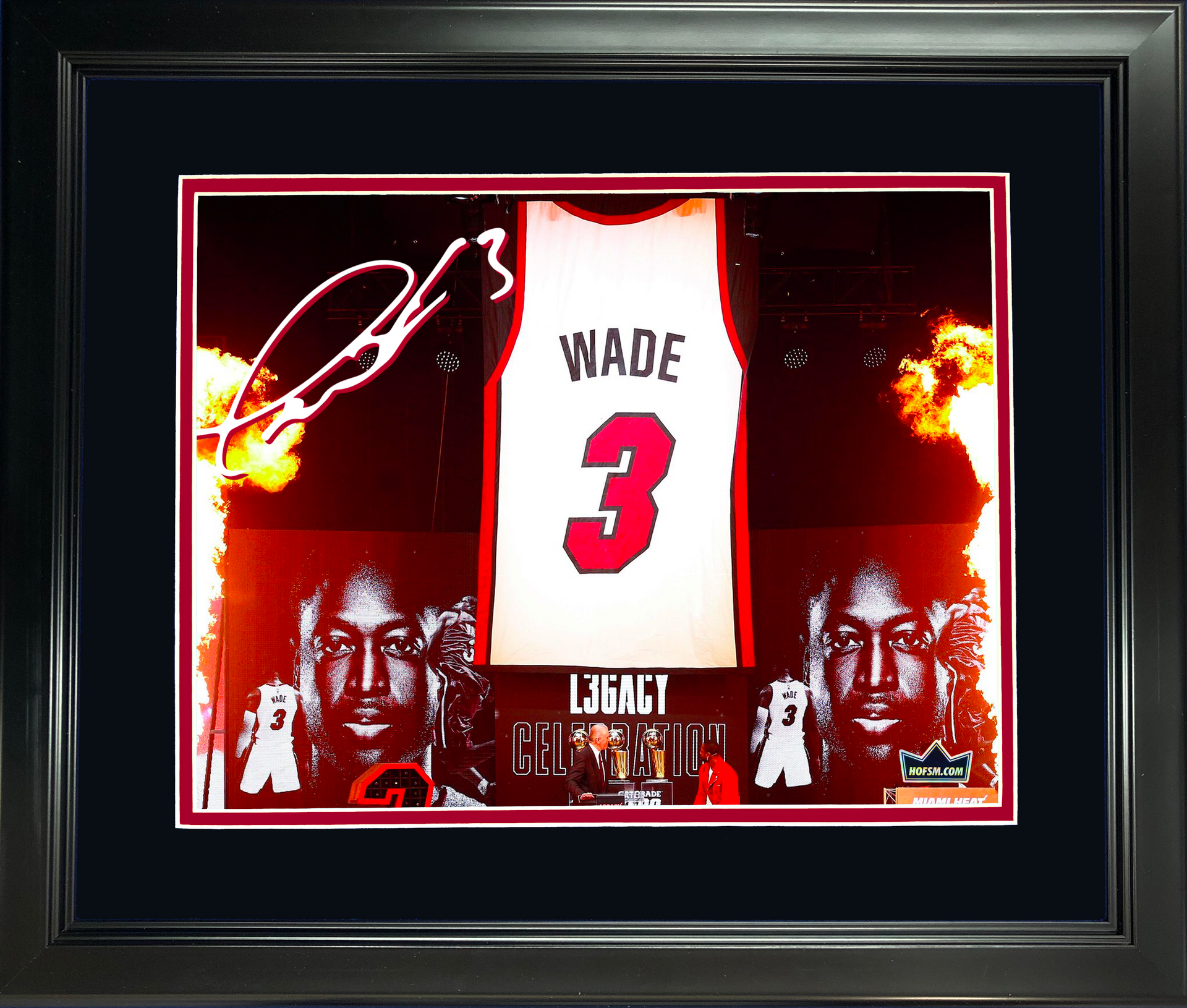 Framed Facsimile Autographed Dwyane Wade 33x42 Miami Black Vice