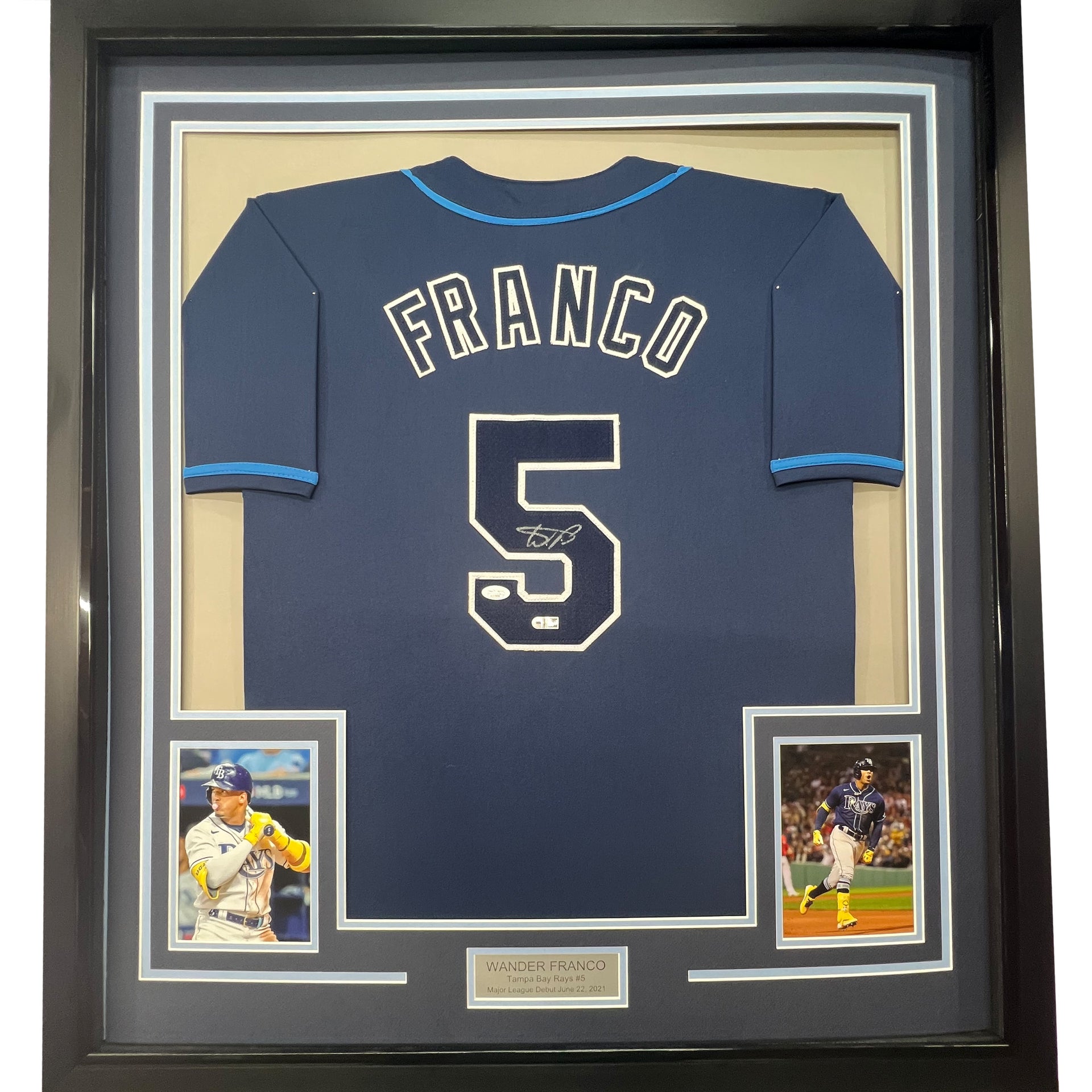 Framed Autographed/Signed Wander Franco 33x42 Tampa Bay Dark Blue