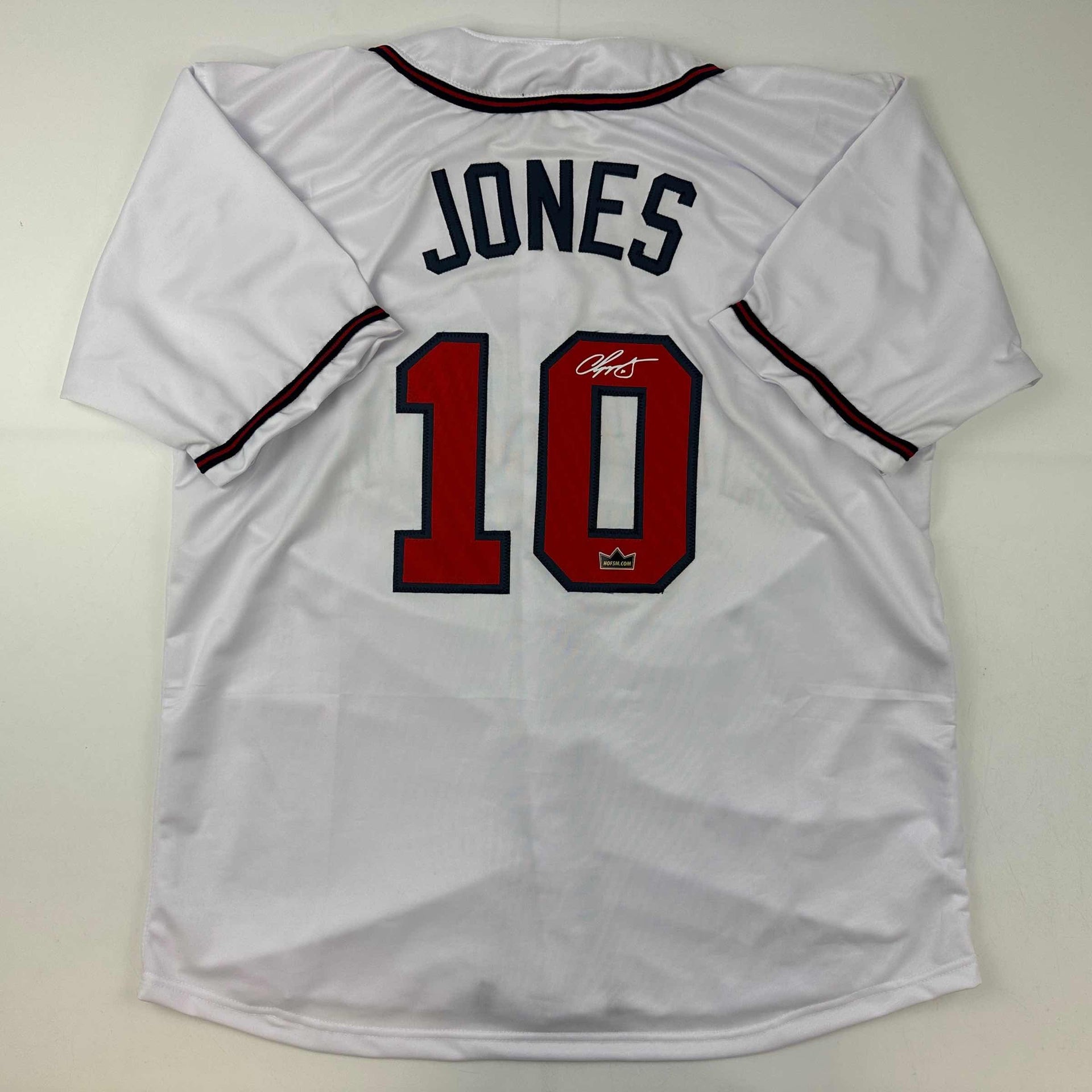 Facsimile Autographed Chipper Jones Atlanta White Reprint Laser Auto  Baseball Jersey Size Men's XL - Hall of Fame Sports Memorabilia