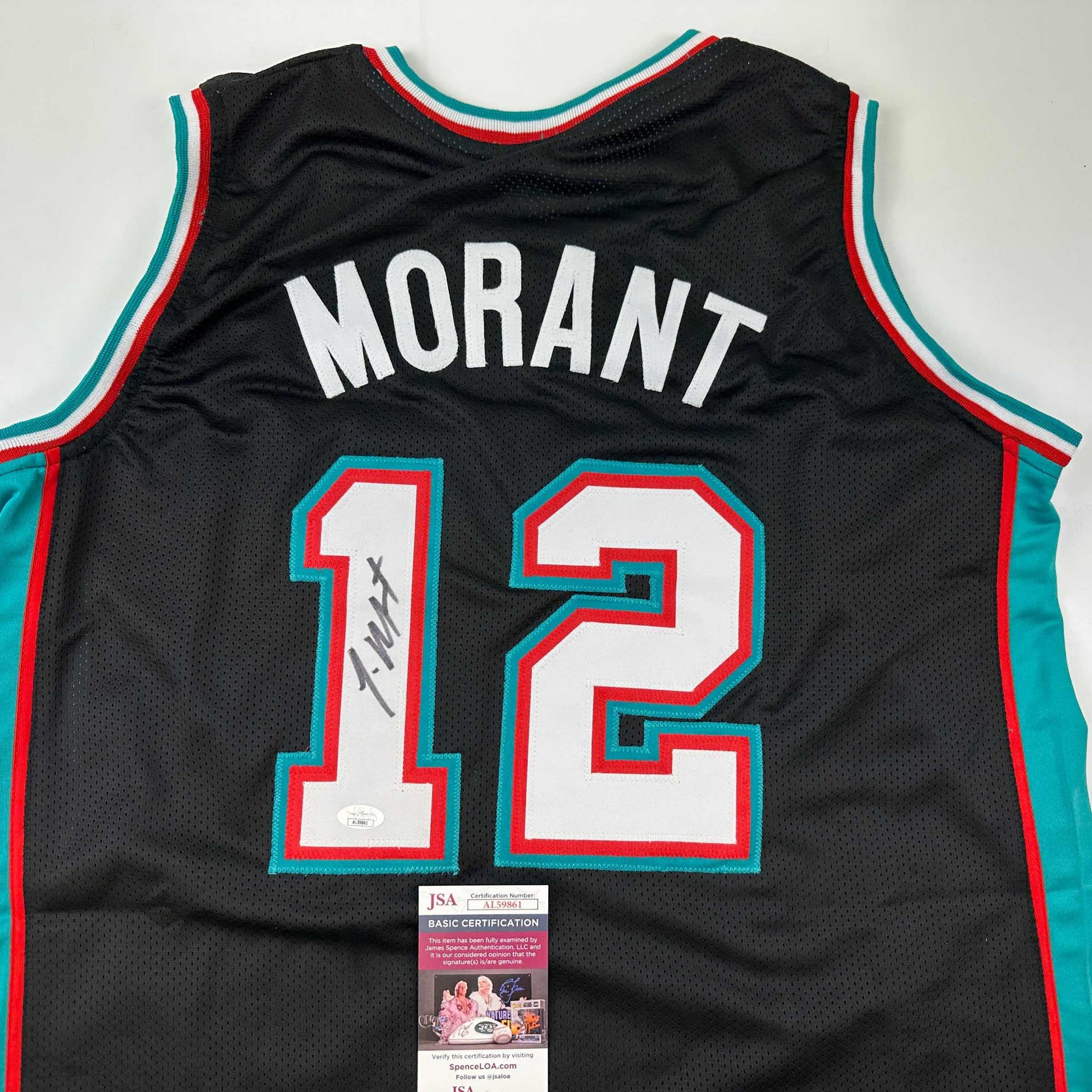 JA MORANT / AUTOGRAPHED GRIZZLIES TEAL BASKETBALL JERSEY / COA.