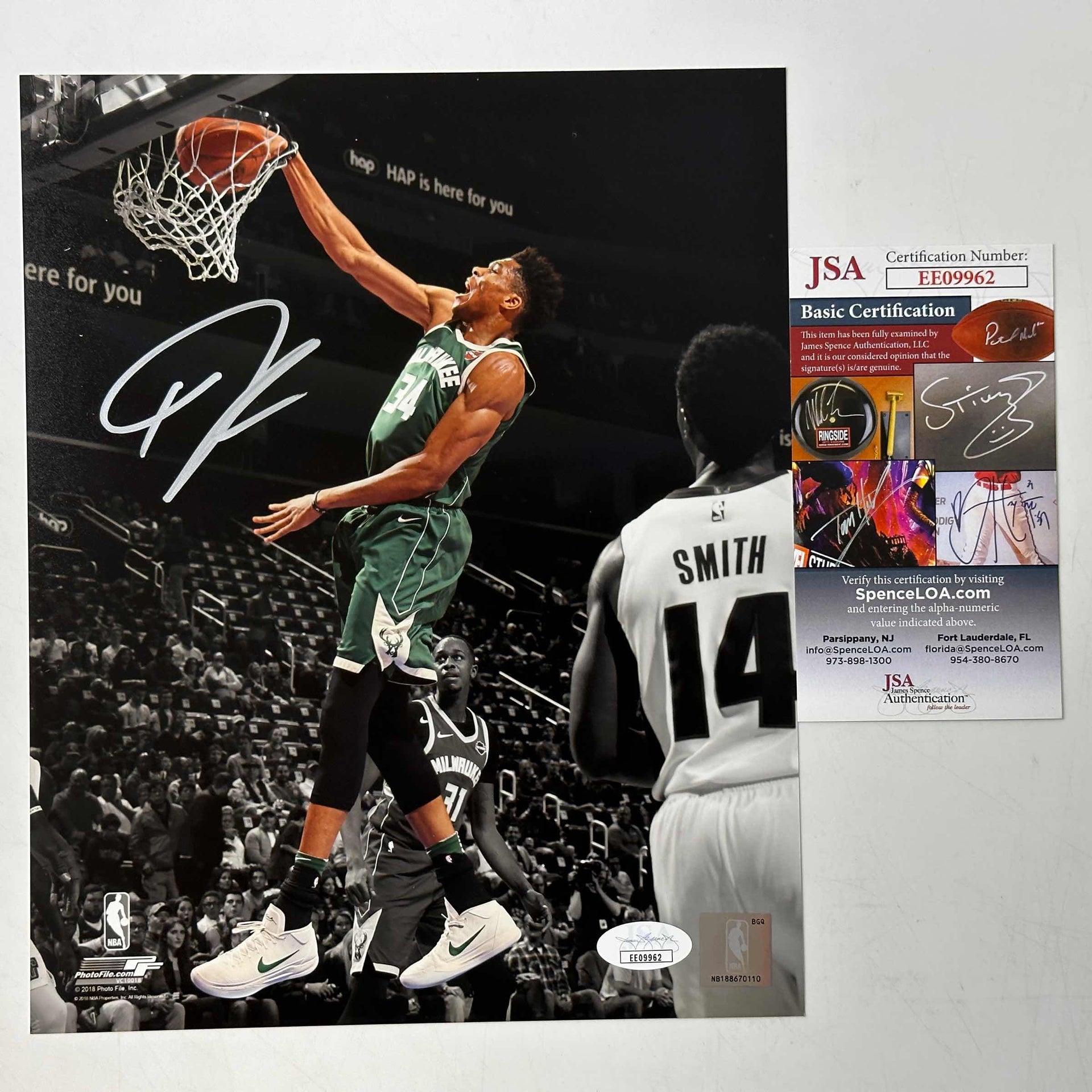Giannis Antetokounmpo Autographed Framed 8x10 Photo Milwaukee Bucks JSA  Stock #209386