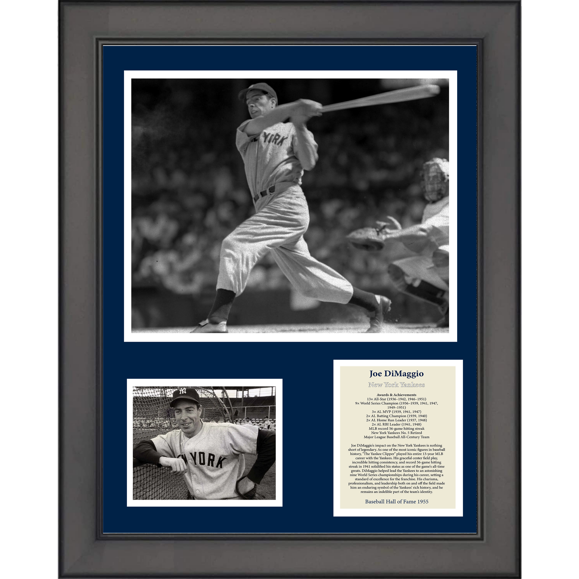 Framed Joe Dimaggio Hall Of Fame New York Yankees Baseball 12x15 Photo Collage Hall Of Fame