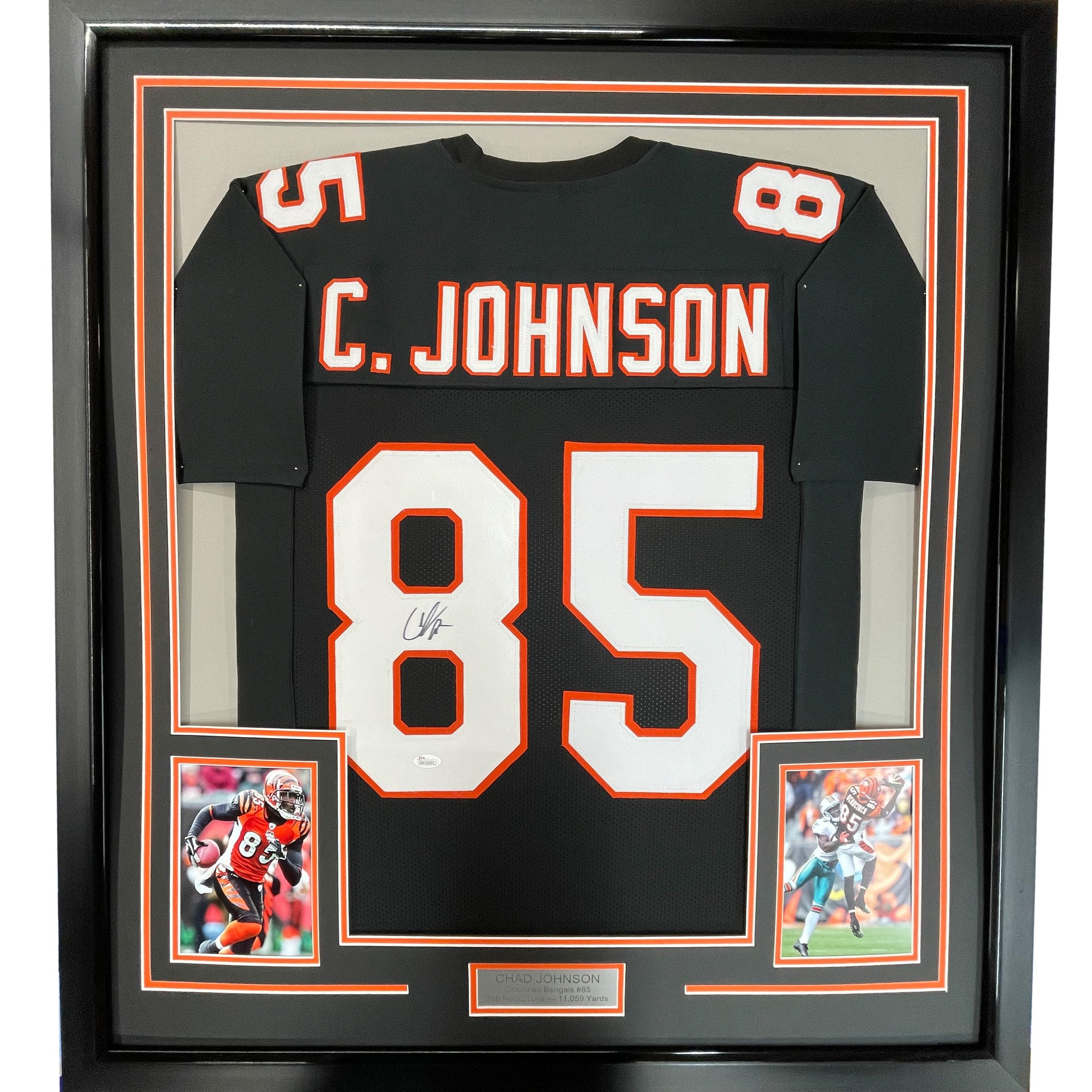 Framed Autographed/Signed Chad Johnson 33x42 Ochocinco Cincinnati Black  Retro Football Jersey JSA COA - Hall of Fame Sports Memorabilia