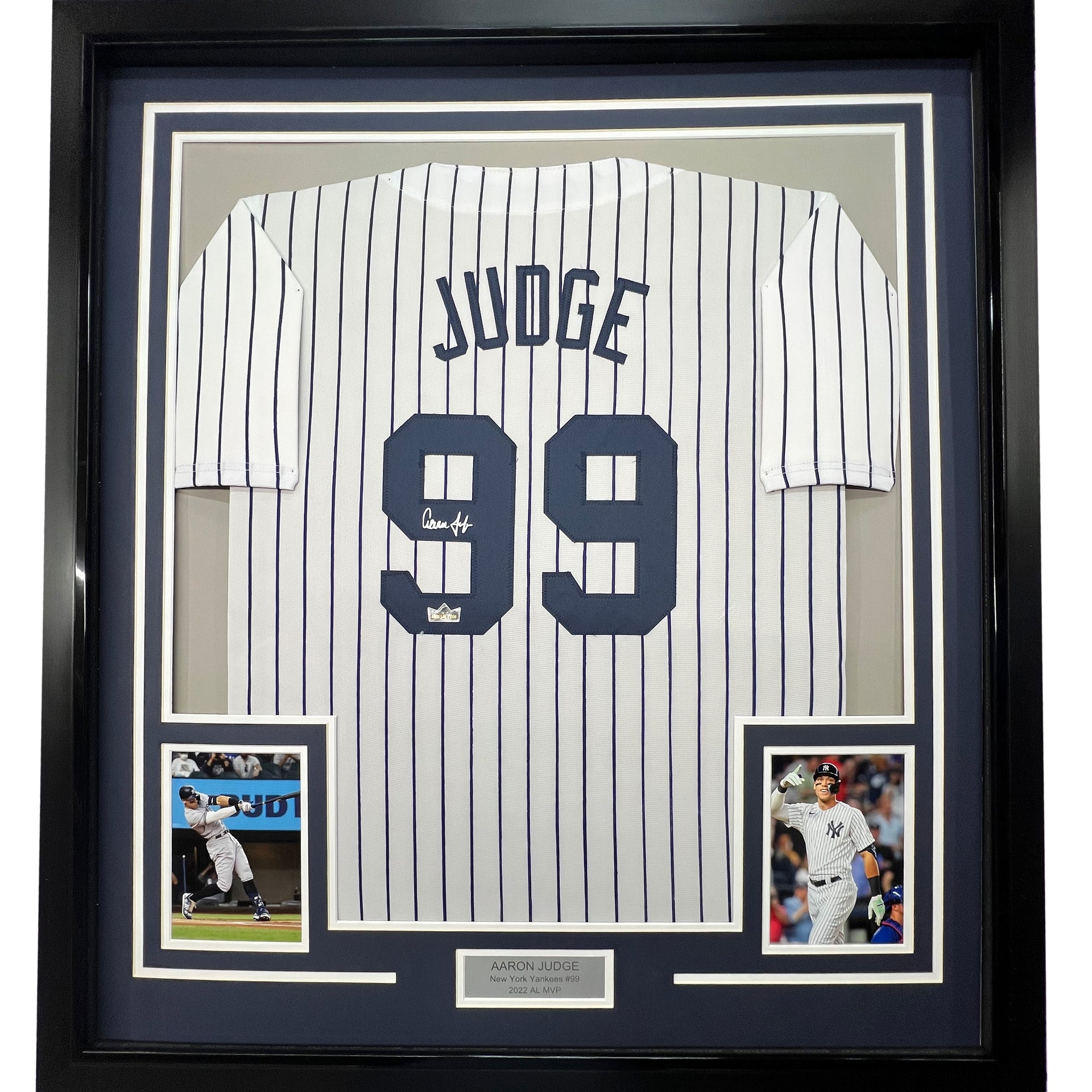 Framed Facsimile Autographed Aaron Judge 33x42 New York Pinstripe Reprint  Laser Auto Baseball Jersey - Hall of Fame Sports Memorabilia
