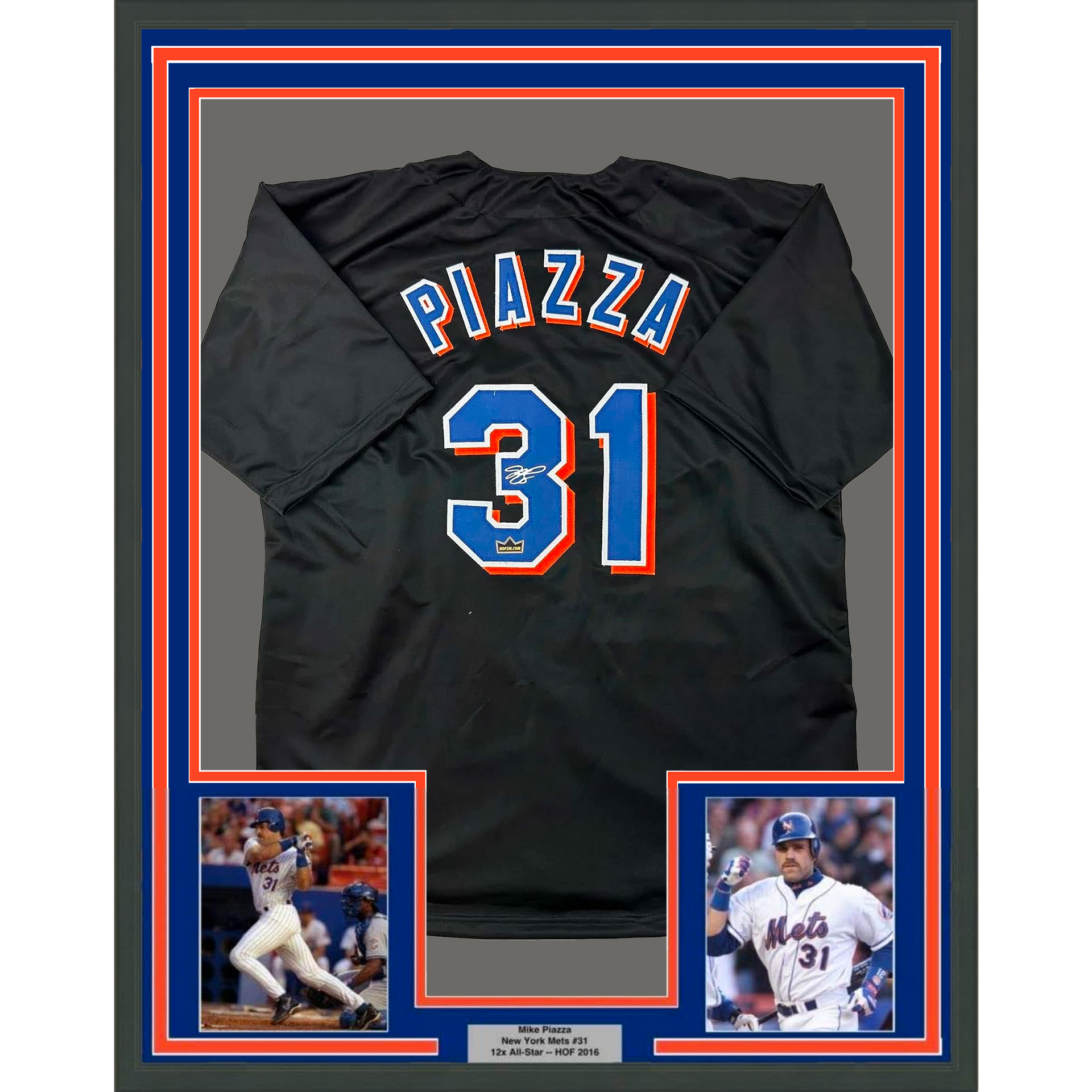 Framed Facsimile Autographed Mike Piazza 33x42 New York Black Reprint Laser  Auto Baseball Jersey - Hall of Fame Sports Memorabilia