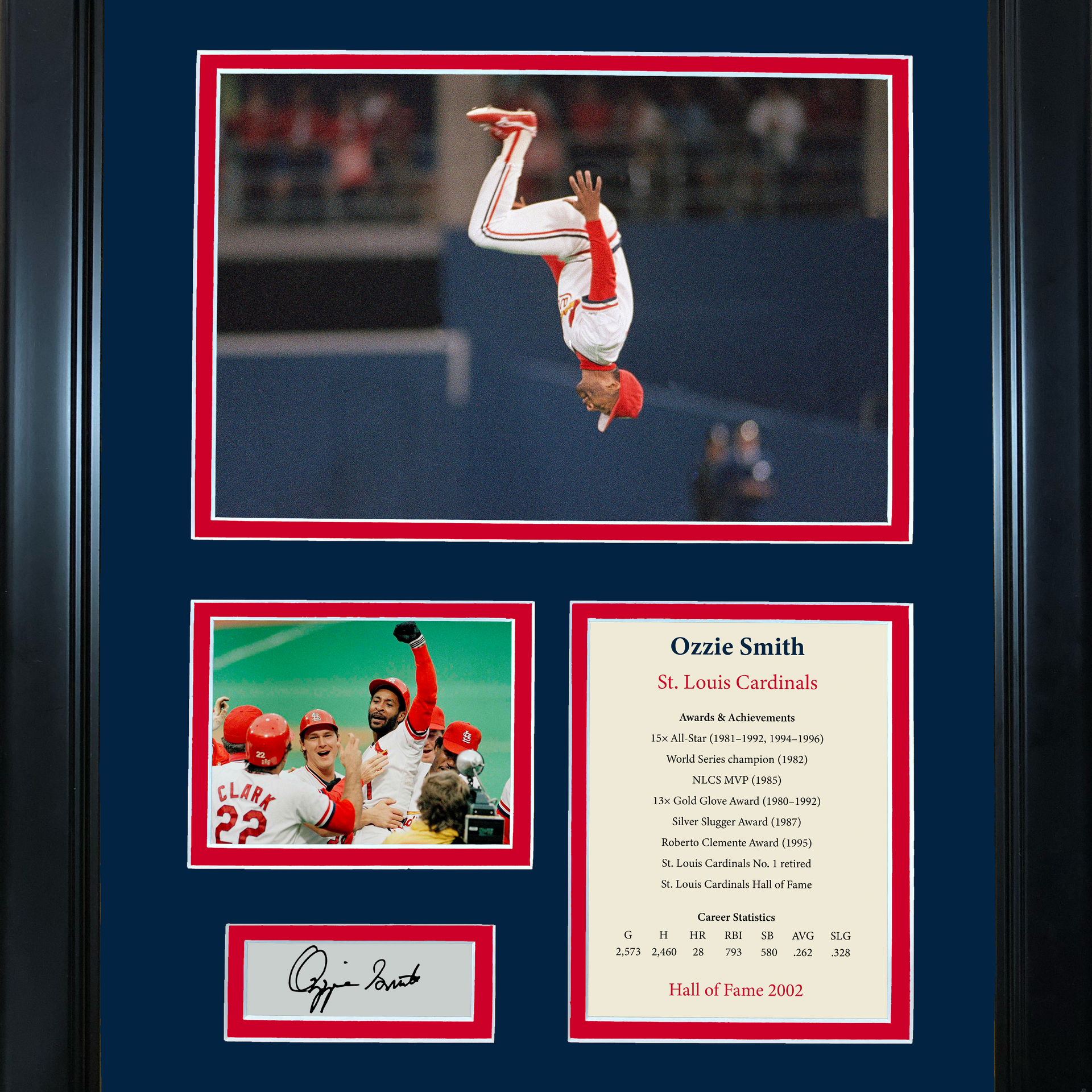 Ozzie Smith Autographed and Framed White Cardinals Jersey