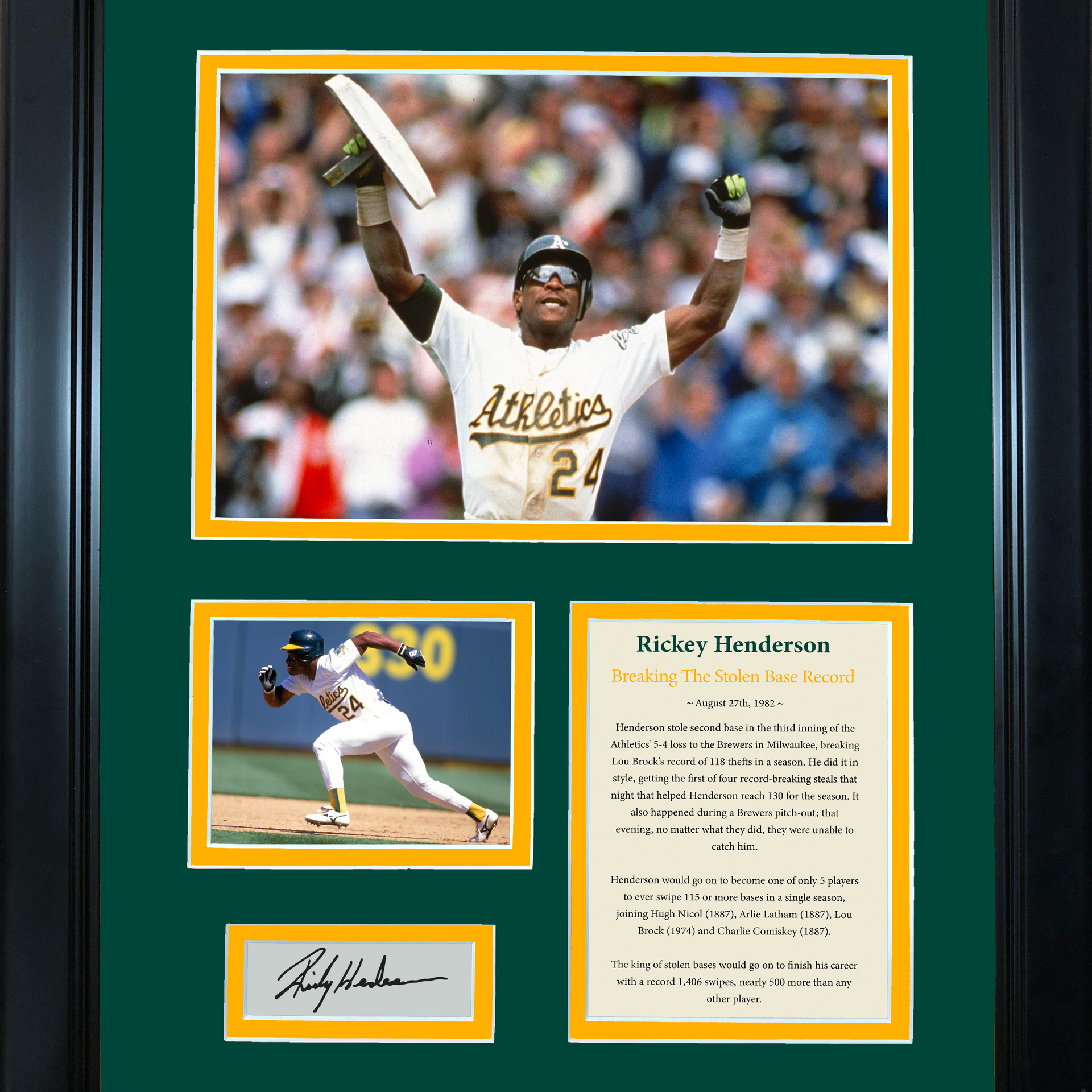 Rickey Henderson Autographed and Framed Oakland A's Jersey