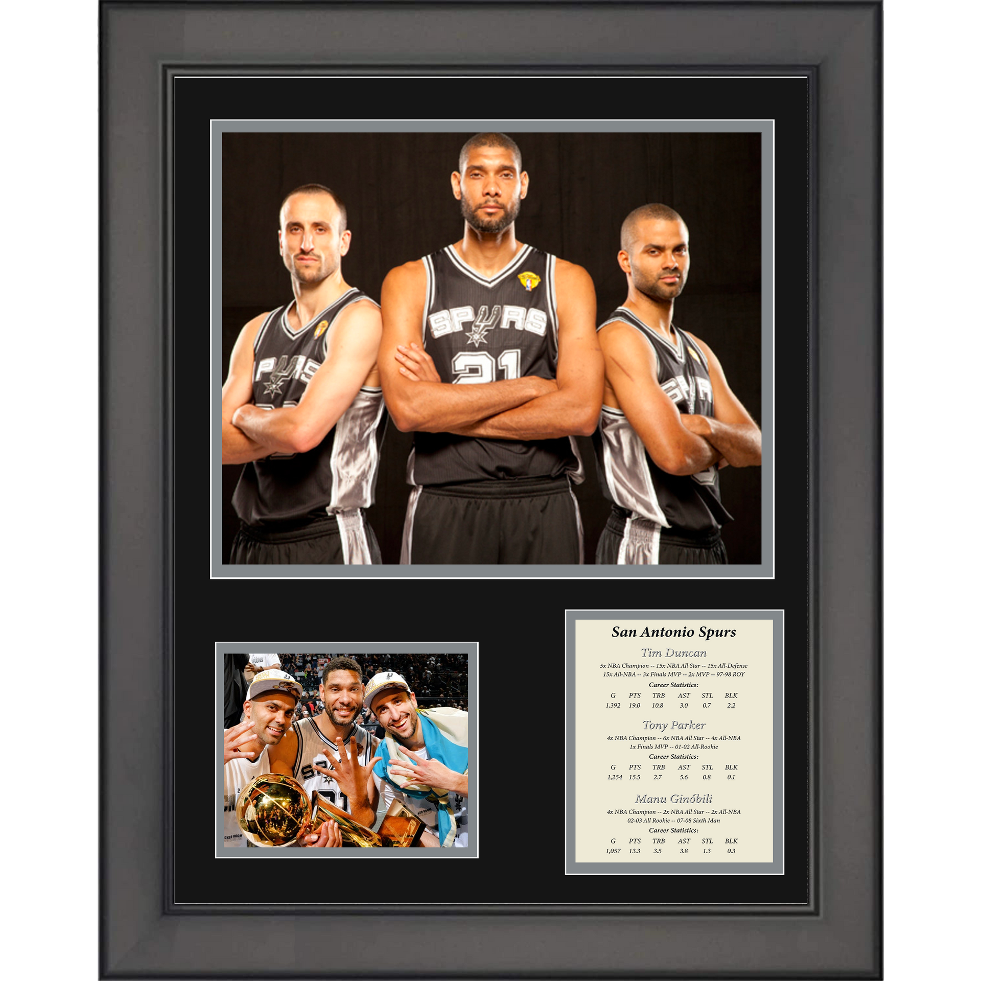 Framed San Antonio Spurs Big 3 Duncan Parker Ginobili Facsimile