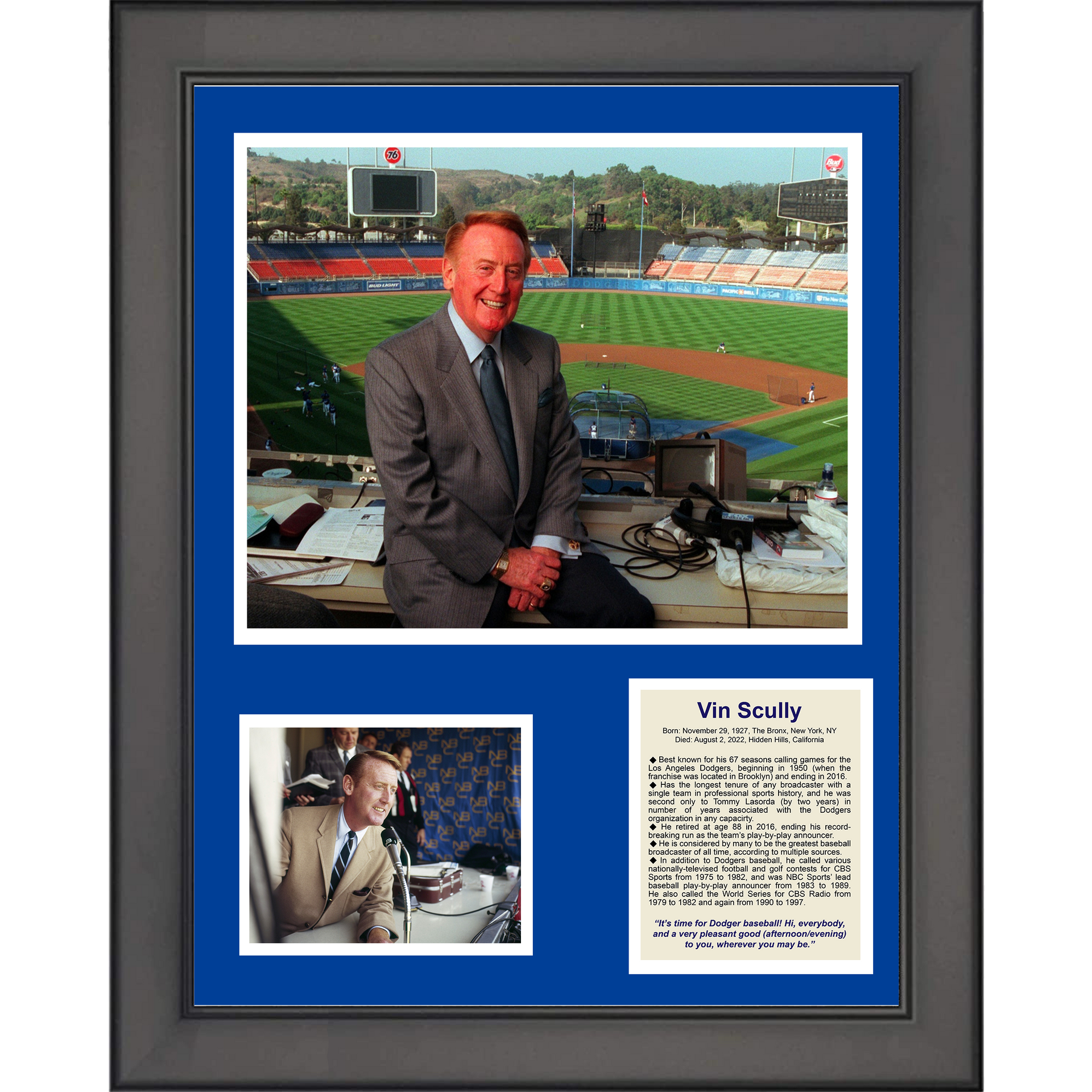 Framed Vin Scully Los Angeles Dodgers Baseball 12x15 Photo