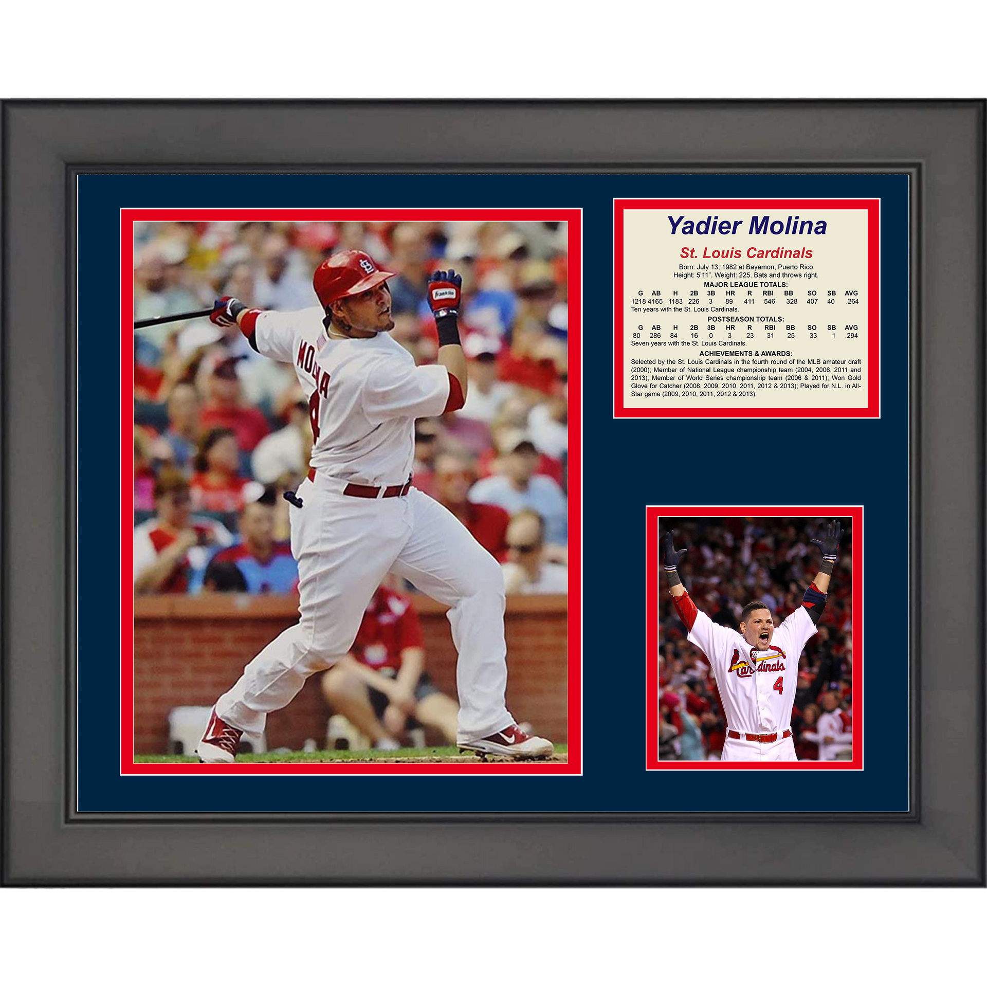 Framed Yadier Molina St. Louis Cardinals Baseball 12x15 Photo Collage #2  - Hall of Fame Sports Memorabilia