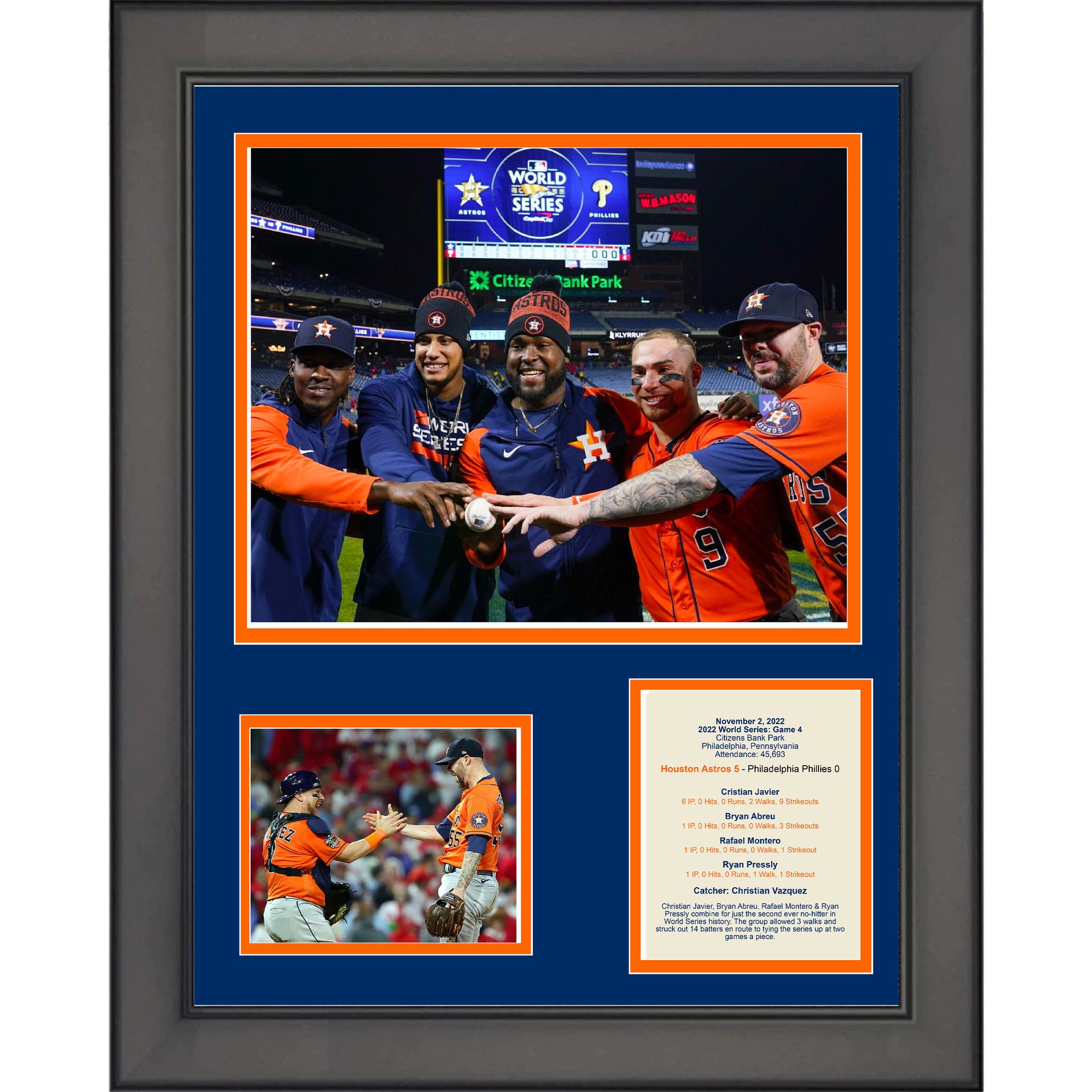 Framed Houston Astros Cristian Javier Combined No Hitter 2022 World Series  12x15 Photo Collage - Hall of Fame Sports Memorabilia