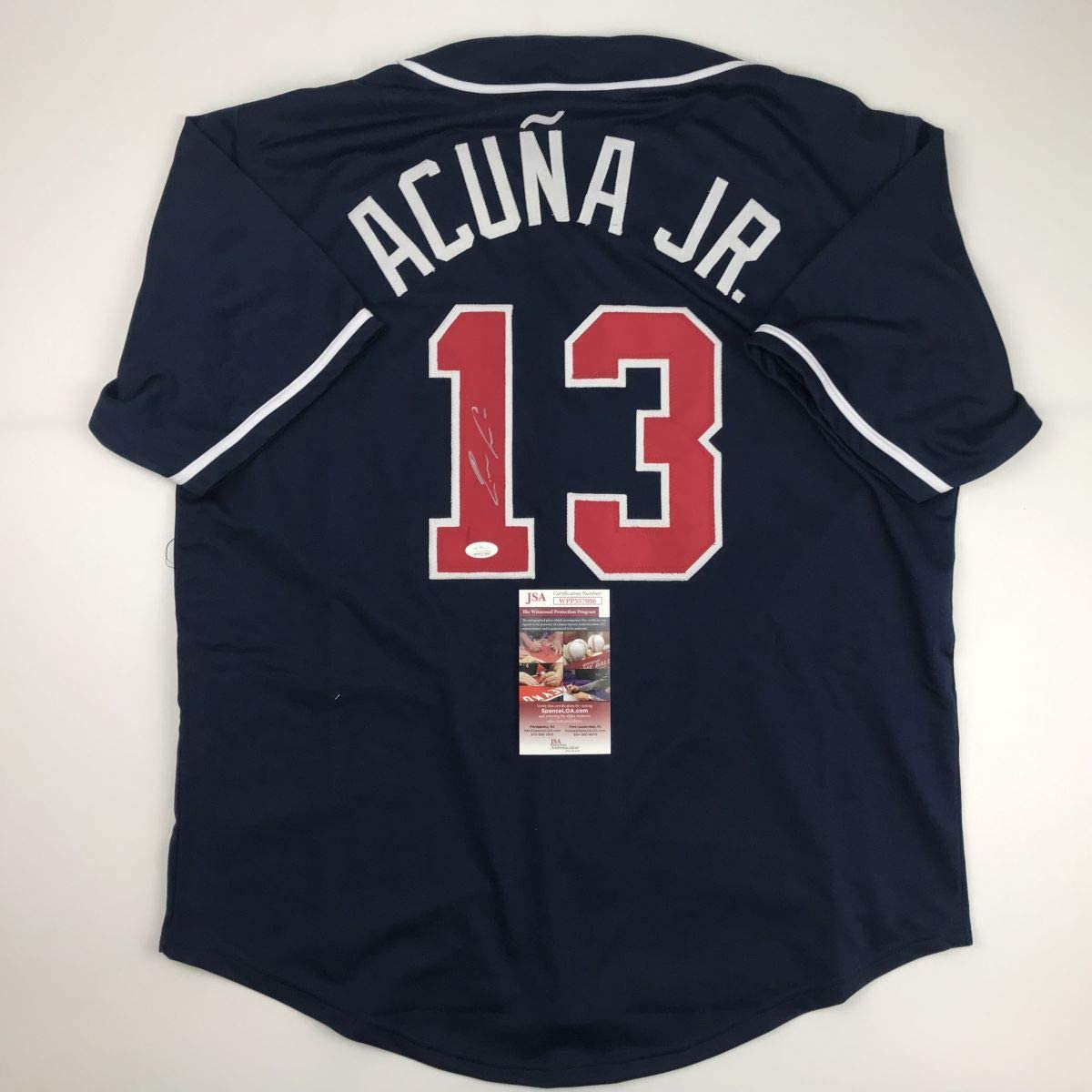 Press Pass Collectibles Ronald Acuna Jr. Authentic Signed White Pro Style Framed Jersey BAS Witnessed