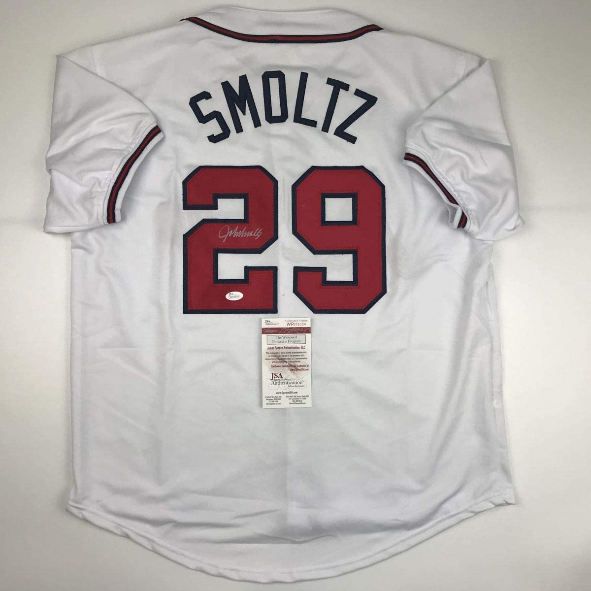 Autographed/Signed John Smoltz Atlanta Grey Baseball Jersey JSA COA