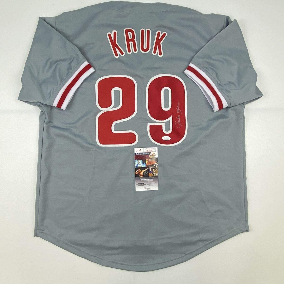 Autographed/Signed John Kruk Philadelphia Grey Baseball Jersey JSA