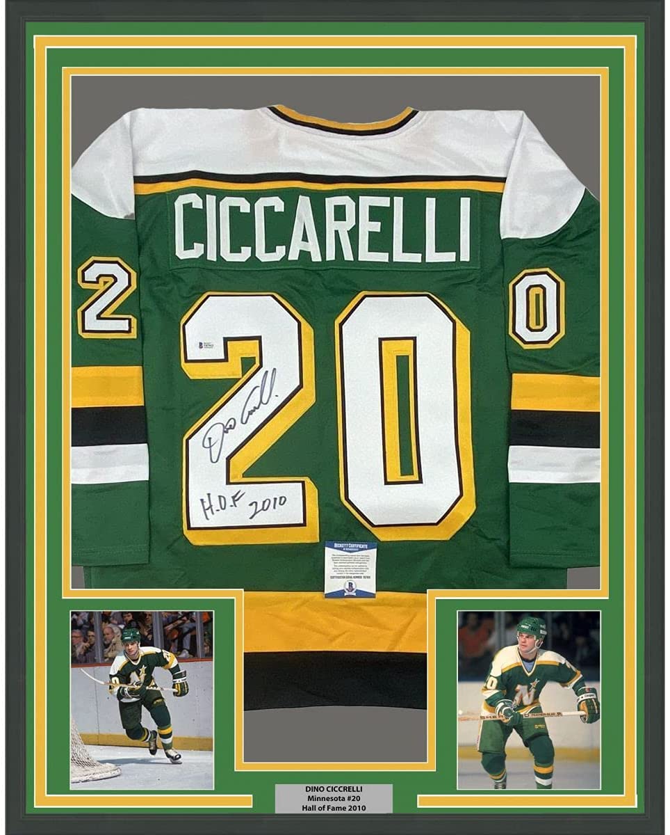 Dino Ciccarelli Signed Minnesota Green Hockey Jersey (JSA)