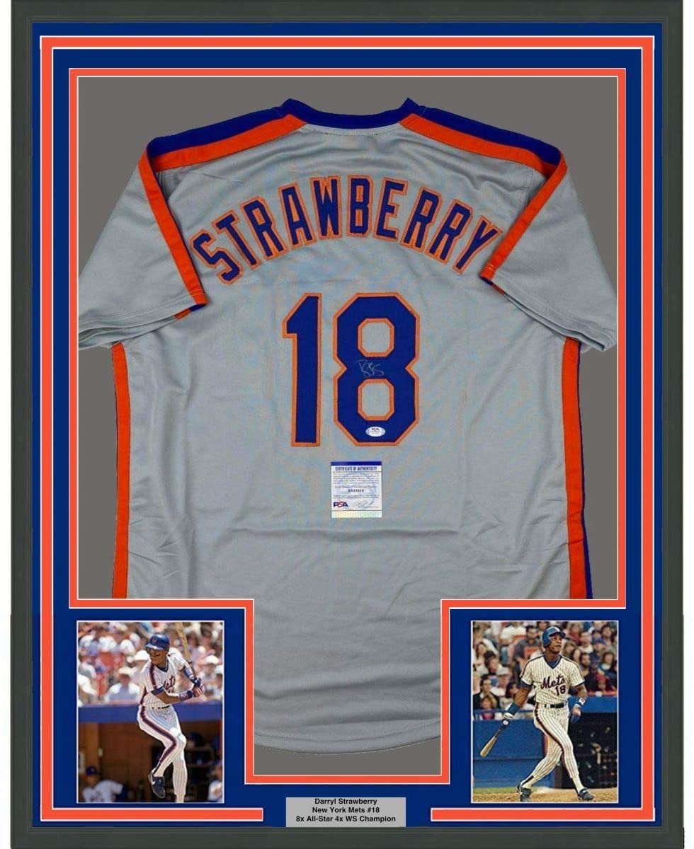 Darryl Strawberry Signed New York Yankees 31x35 Custom Framed Jersey (JSA  COA)