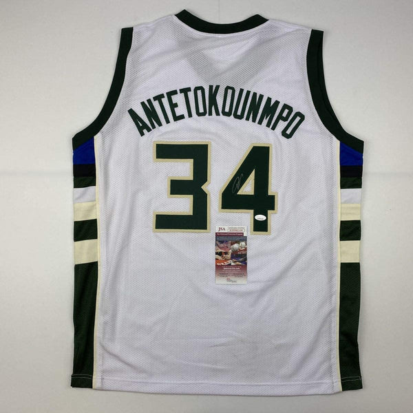 GIANNIS ANTETOKOUNMPO AUTOGRAPHED 8X10 PHOTO BUCKS GREEN UNIFORM JSA 203022