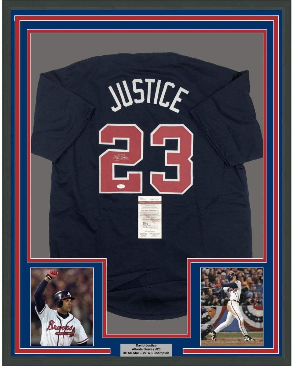Atlanta Braves Dave Justice Autographed White Jersey A-Town JSA Stock  #202343