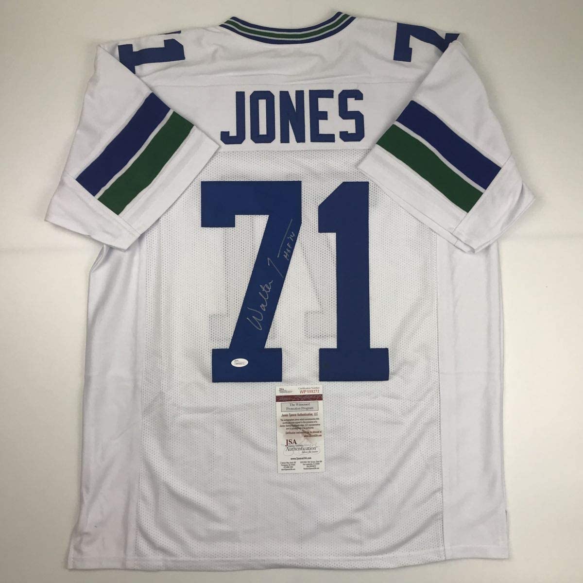 Autographed/Signed Walter Jones HOF 14 Seattle White Football Jersey JSA COA