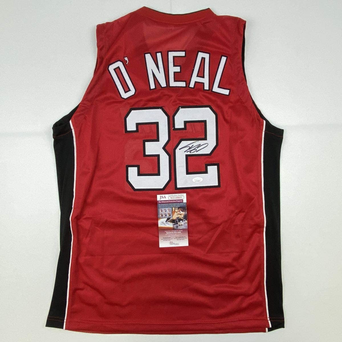 Autographed/Signed Shaquille Shaq O'Neal Miami Red Basketball Jersey JSA  COA - Hall of Fame Sports Memorabilia