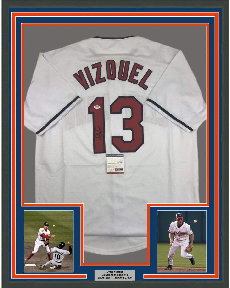 Framed Autographed/Signed Omar Vizquel 33x42 Cleveland White Baseball Jersey  PSA/DNA COA - Hall of Fame Sports Memorabilia