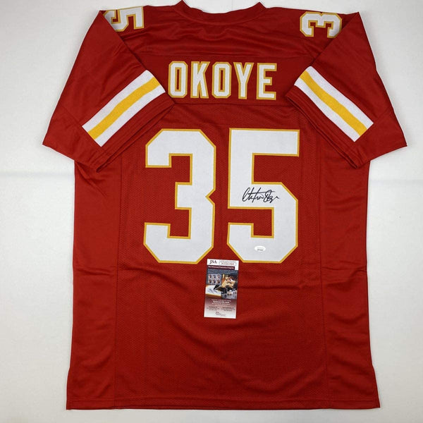 Christian Okoye Autographed Kansas City Chiefs NFL Football Jersey