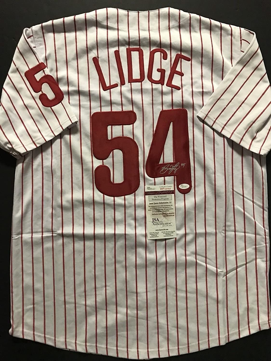 Autographed/Signed Brad Lidge Philadelphia Pinstripe Baseball Jersey JSA  COA - Hall of Fame Sports Memorabilia