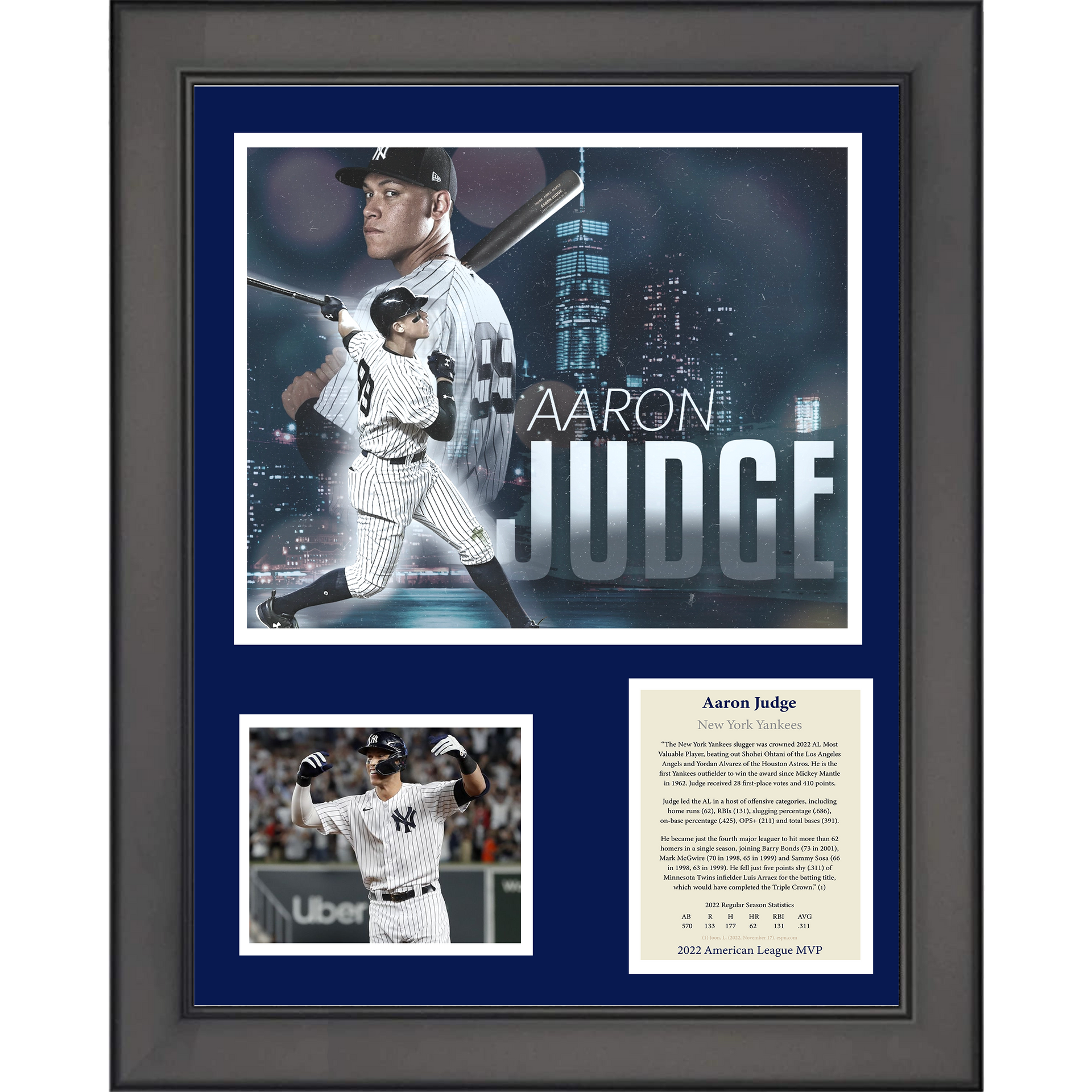 Aaron Judge Signed Framed Jersey Authenticated + COA New York Yankees