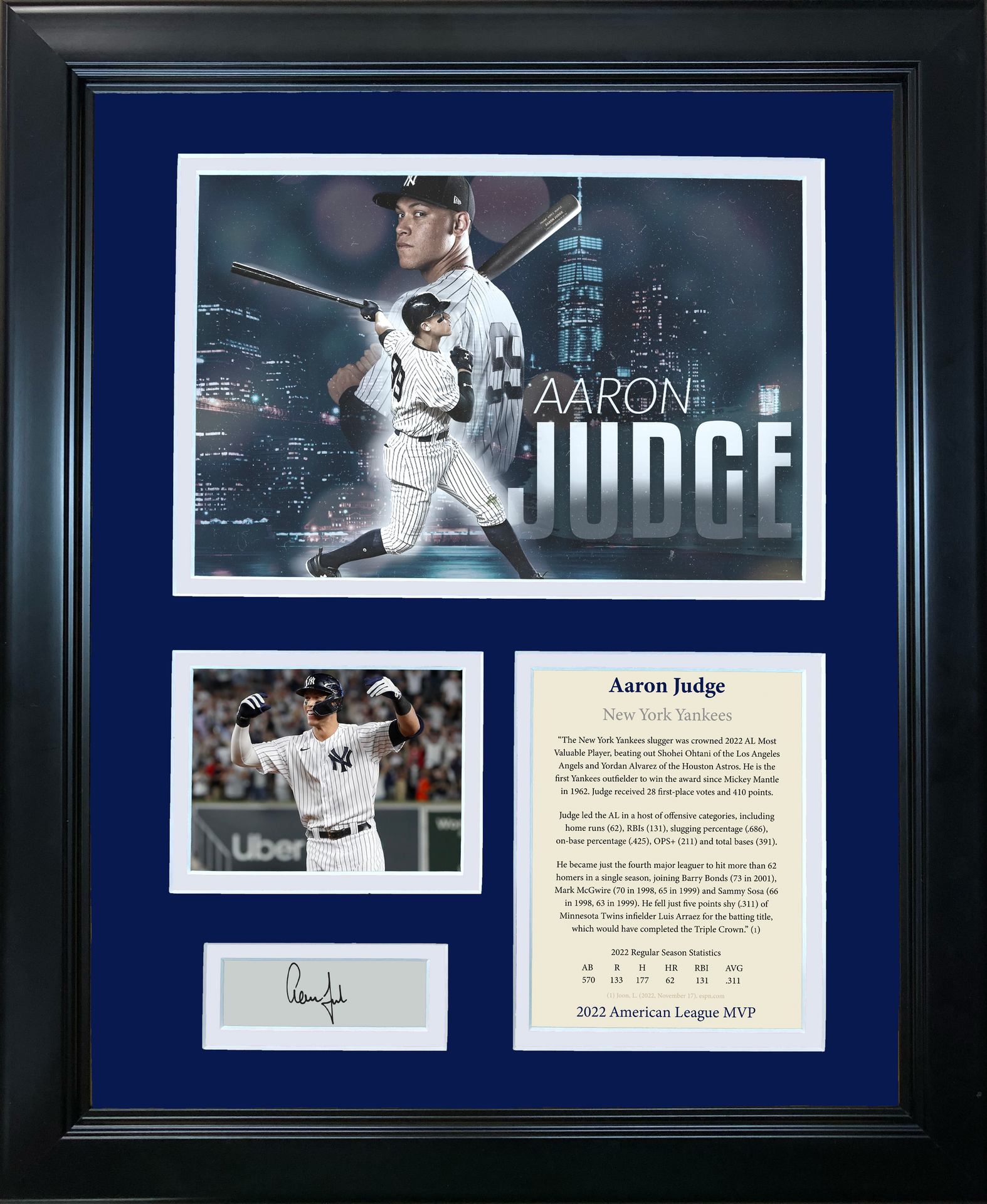 New York Yankees Aaron Judge MLB Sculpture Illuminated With Blue And White  Lights Featuring Laser-Etched Career Highlights And His Facsimile Signature