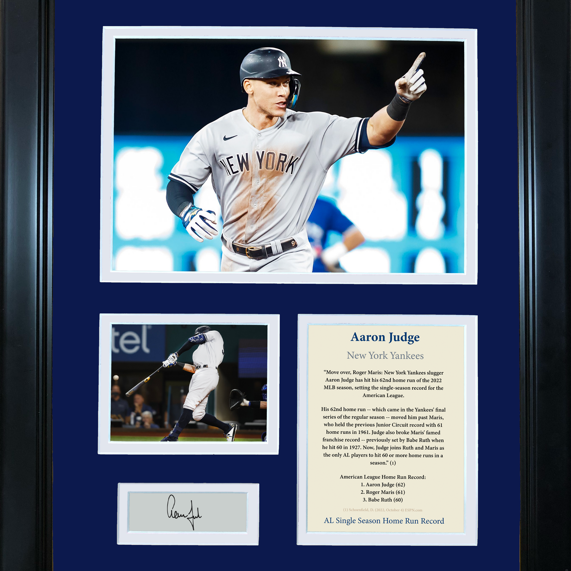 Framed Aaron Judge 62 Home Run AL Record Facsimile Laser Engraved Signature  Auto New York Yankees Baseball 12x15 Photo Collage - Hall of Fame Sports  Memorabilia