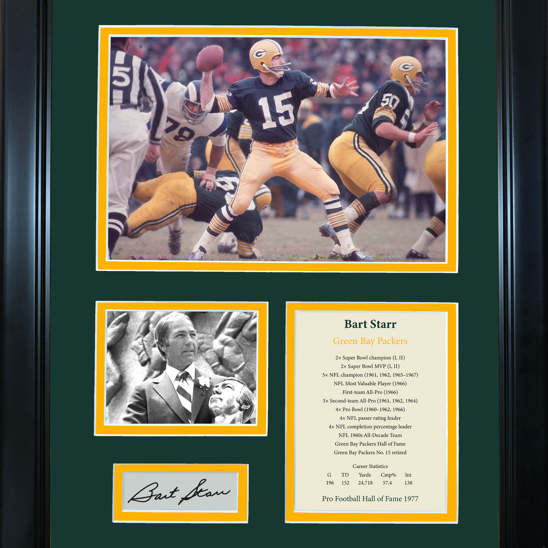 Framed Bart Starr Hall of Fame Facsimile Laser Engraved Signature