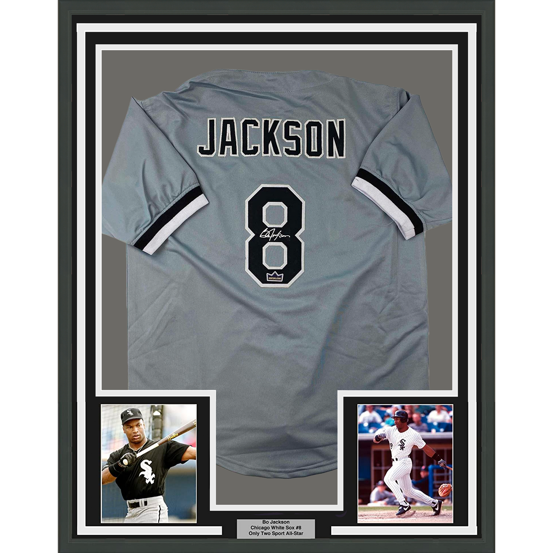 Framed Facsimile Autographed Bo Jackson 33x42 Chicago Grey Reprint Laser  Auto Baseball Jersey - Hall of Fame Sports Memorabilia