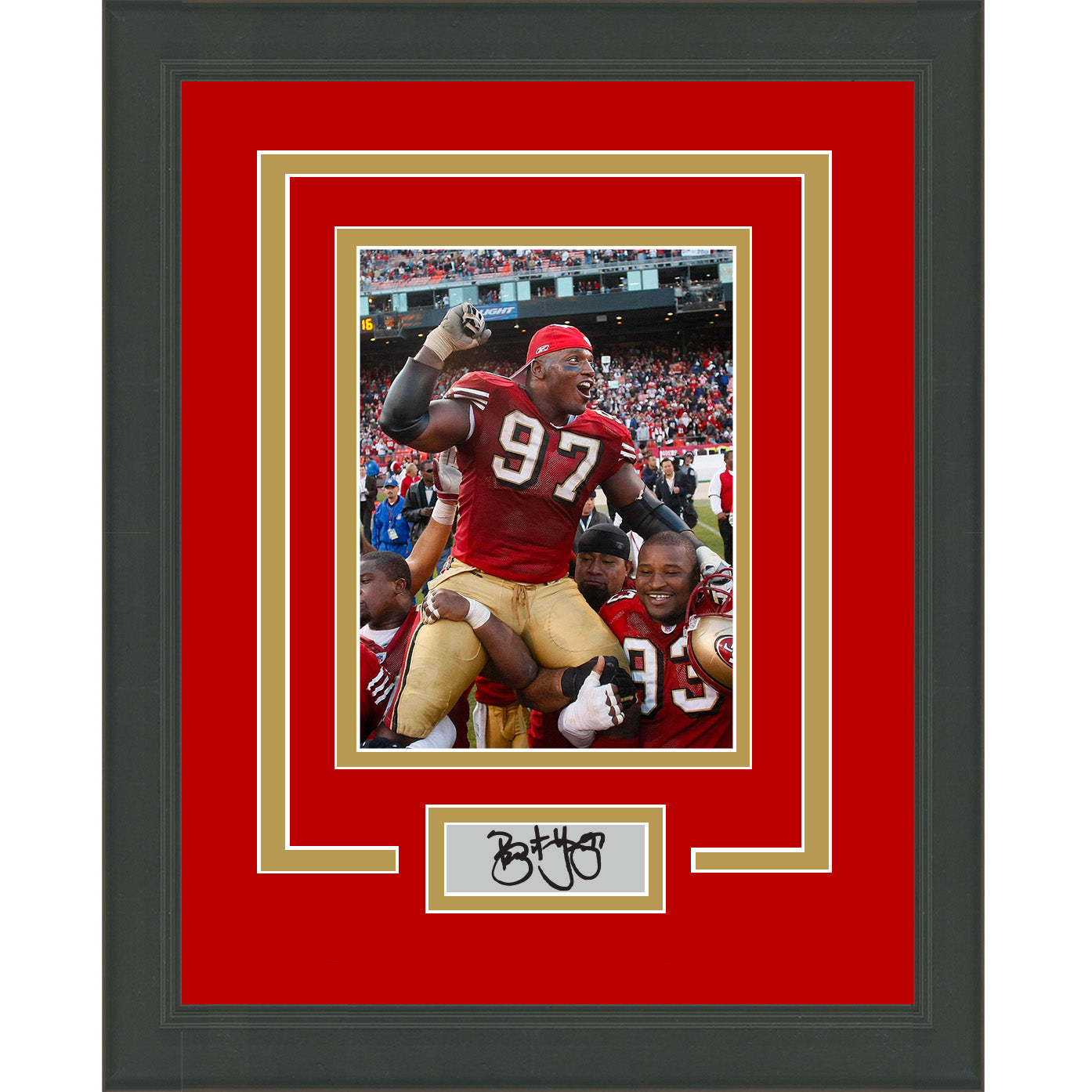 Framed Bryant Young Facsimile Laser Engraved Signature Auto San Francisco  49ers 14x17 Football Photo - Hall of Fame Sports Memorabilia